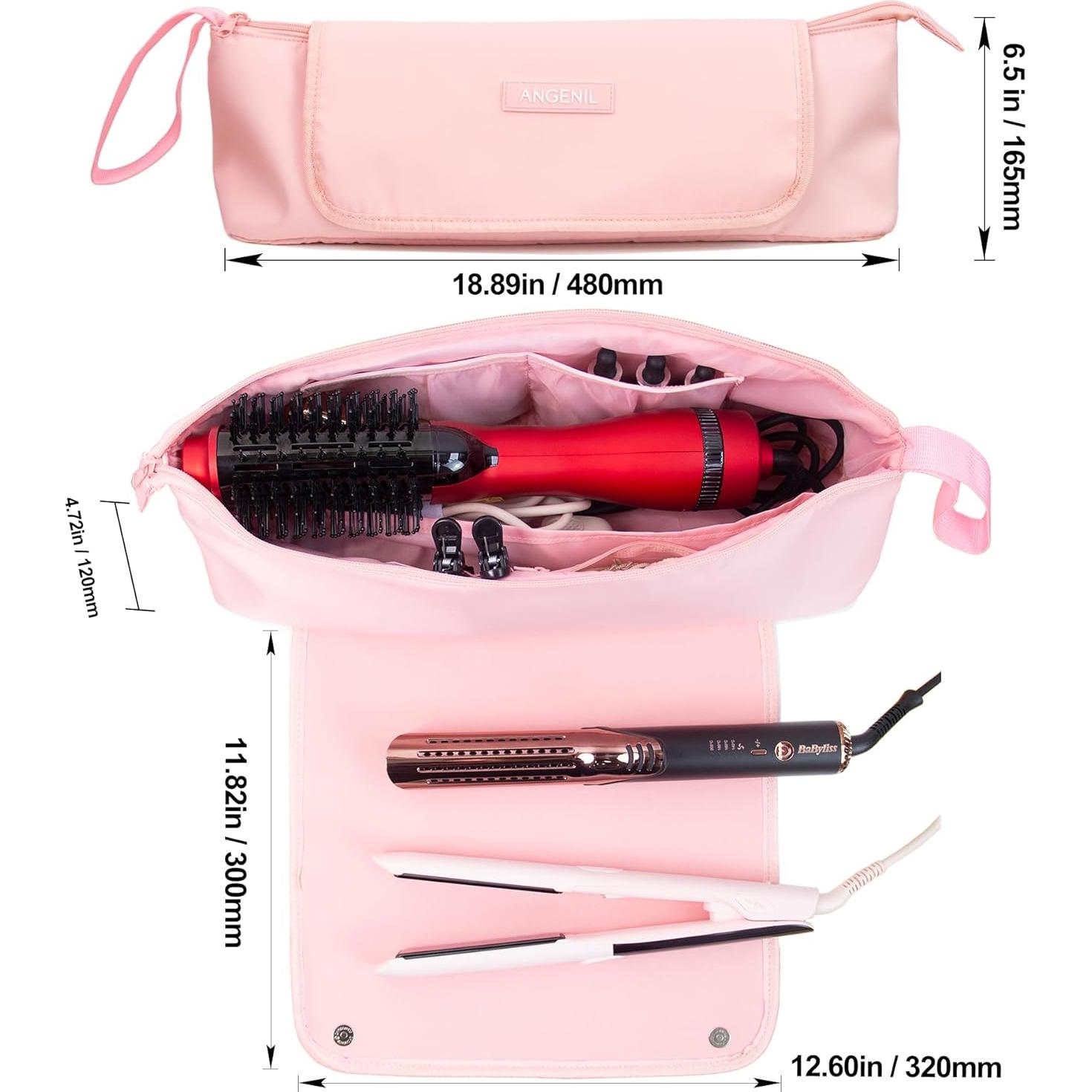 Bolsa de Viaje Angenil para Herramientas de Pelo Rosa 2 en 1