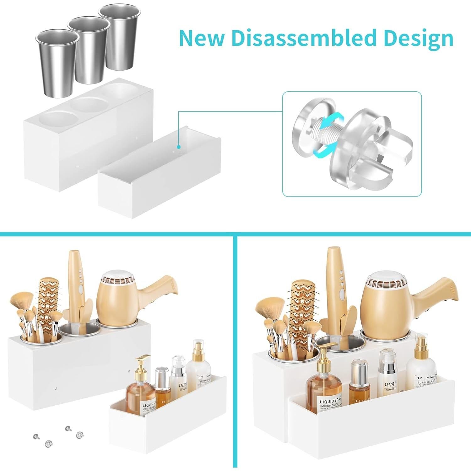 Organizador de Herramientas para el Cabello HIIMIEI Blanco 3 Tazas