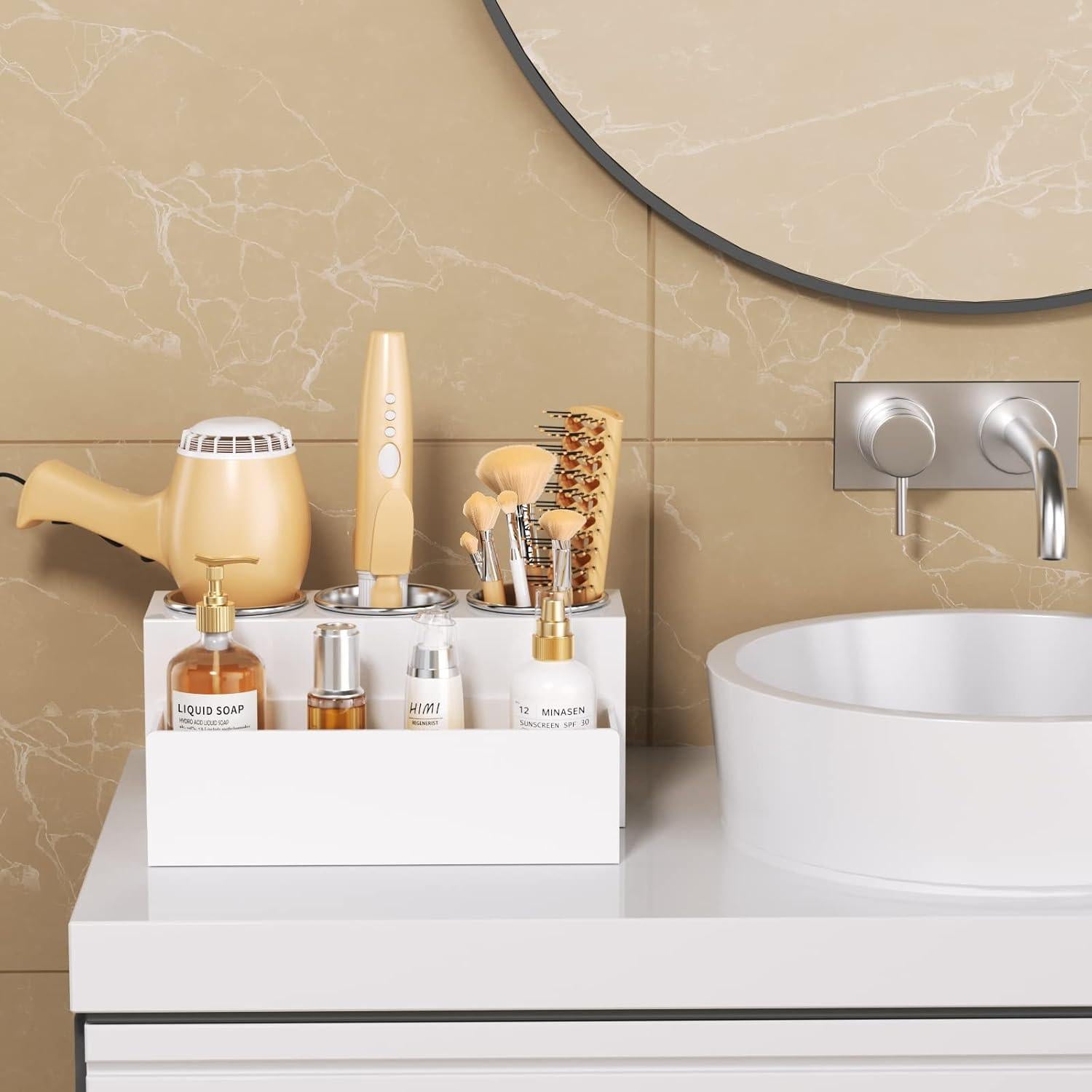 Organizador de Herramientas para el Cabello HIIMIEI Blanco 3 Tazas