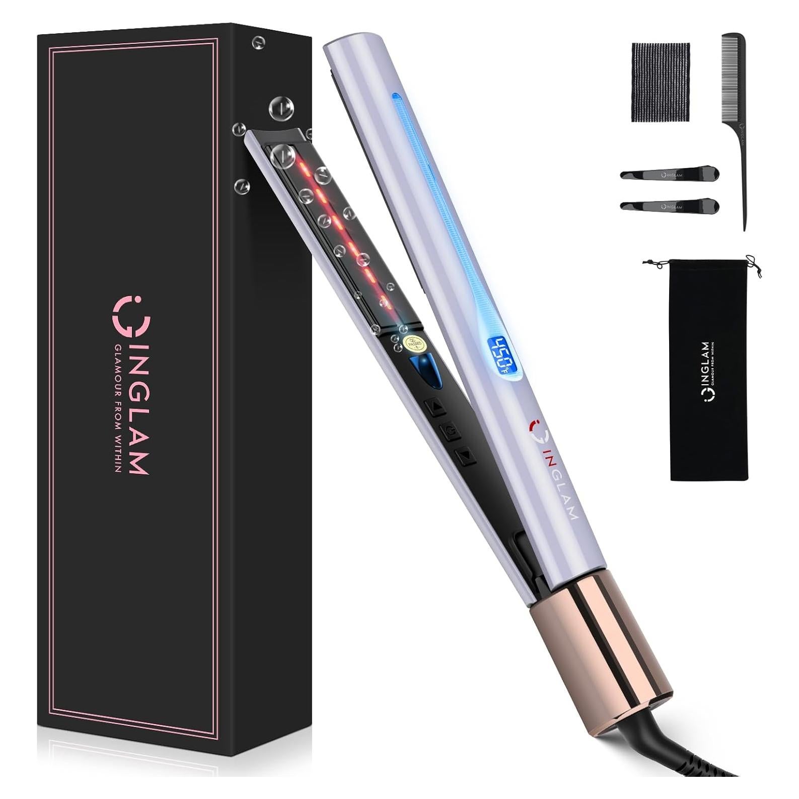 Plancha y Rizador de Pelo IG INGLAM Titanio 1" Infrarrojo 11 Temperaturas