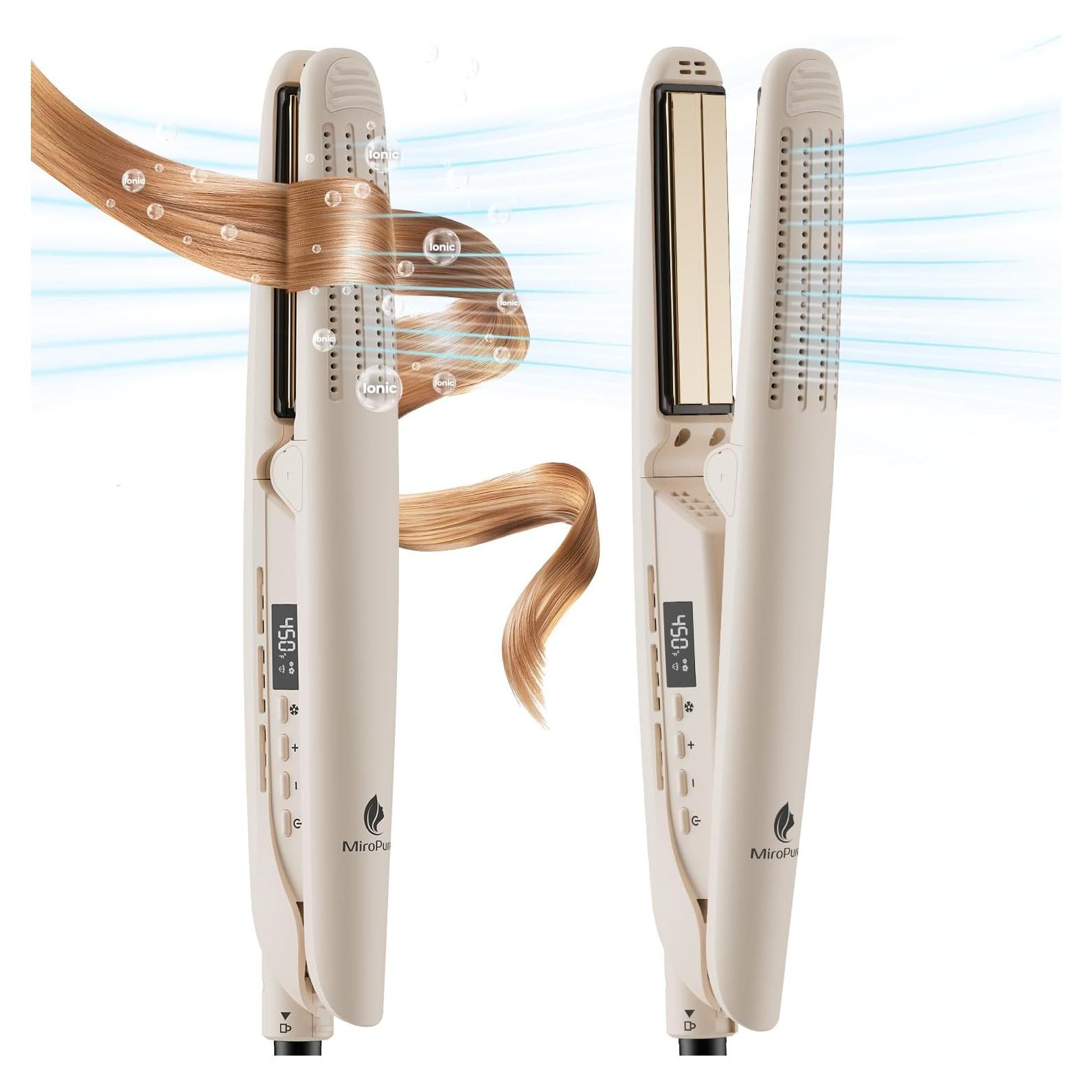 Plancha y Rizador 2-en-1 MiroPure, Cerámica Titanio, 360°