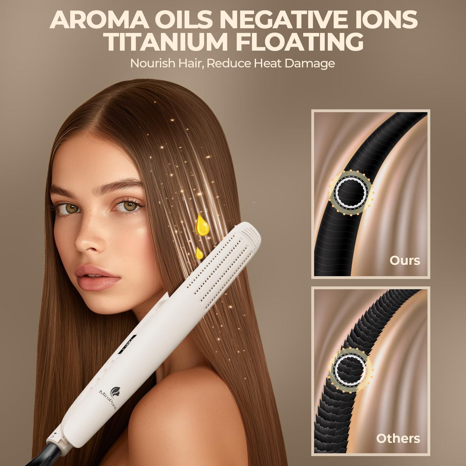 Plancha y Rizador 2-en-1 MiroPure, Cerámica Titanio, 360°