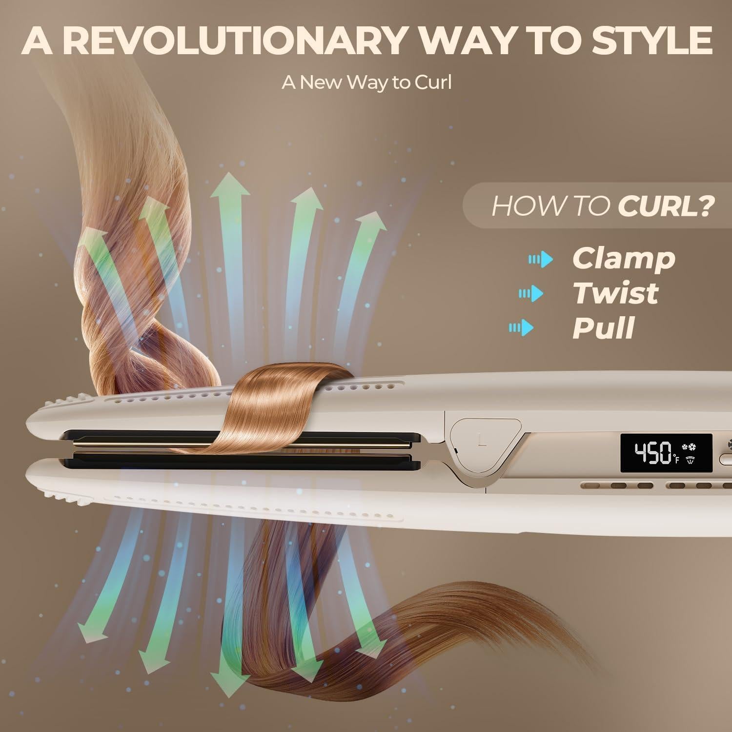 Plancha y Rizador 2-en-1 MiroPure, Cerámica Titanio, 360°