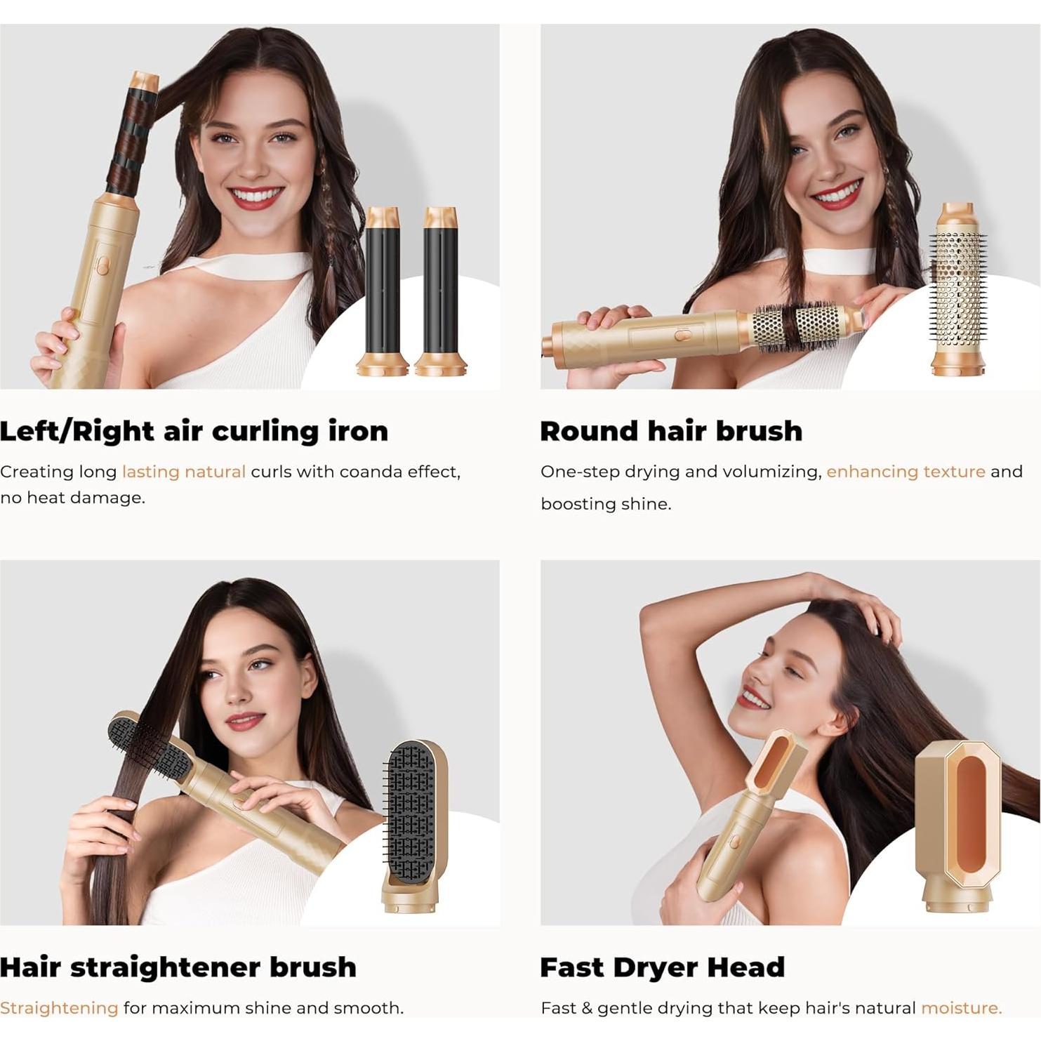 Cepillo Secador 5 en 1 Okwrap Naranja, Estilizador de Cabello