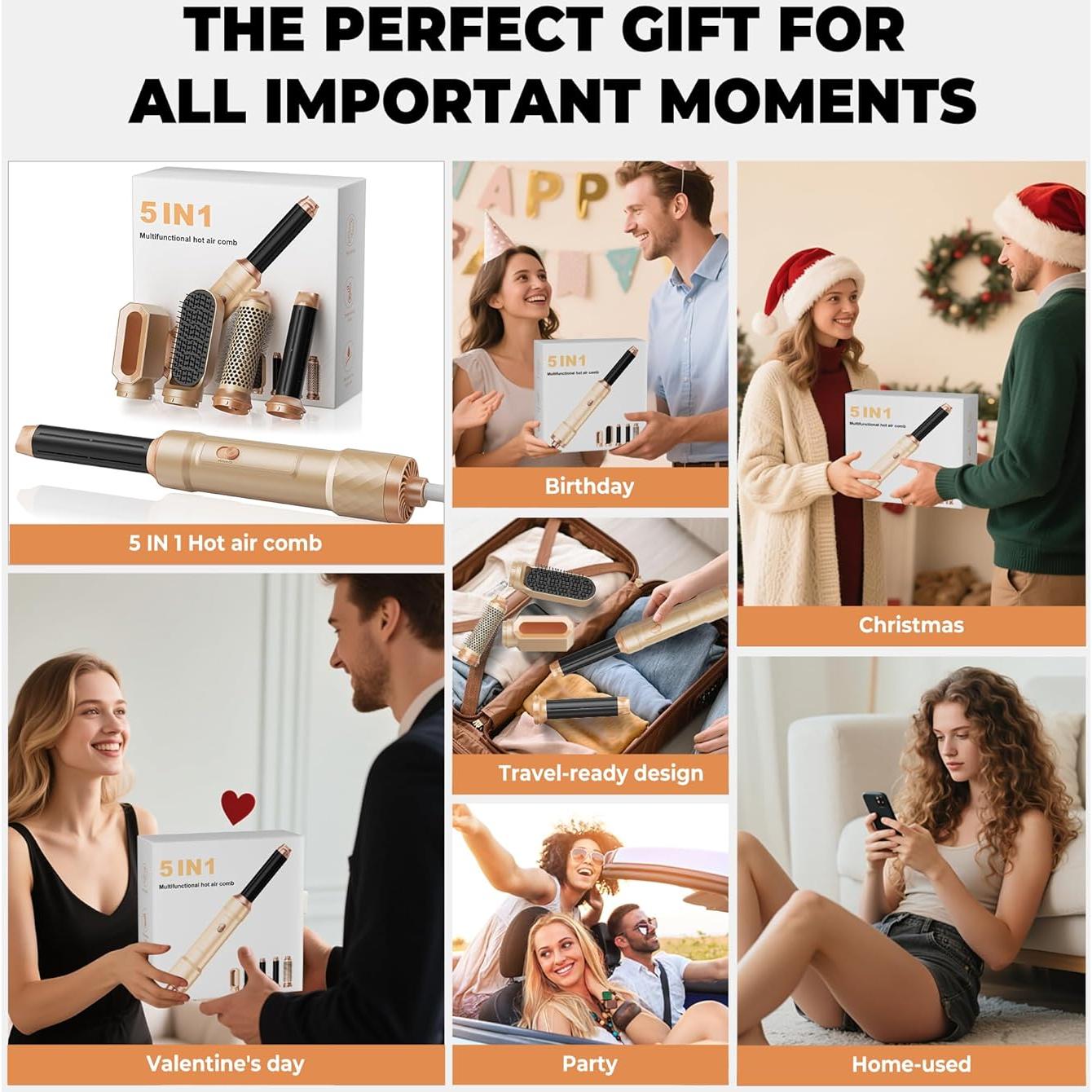 Cepillo Secador 5 en 1 Okwrap Naranja, Estilizador de Cabello