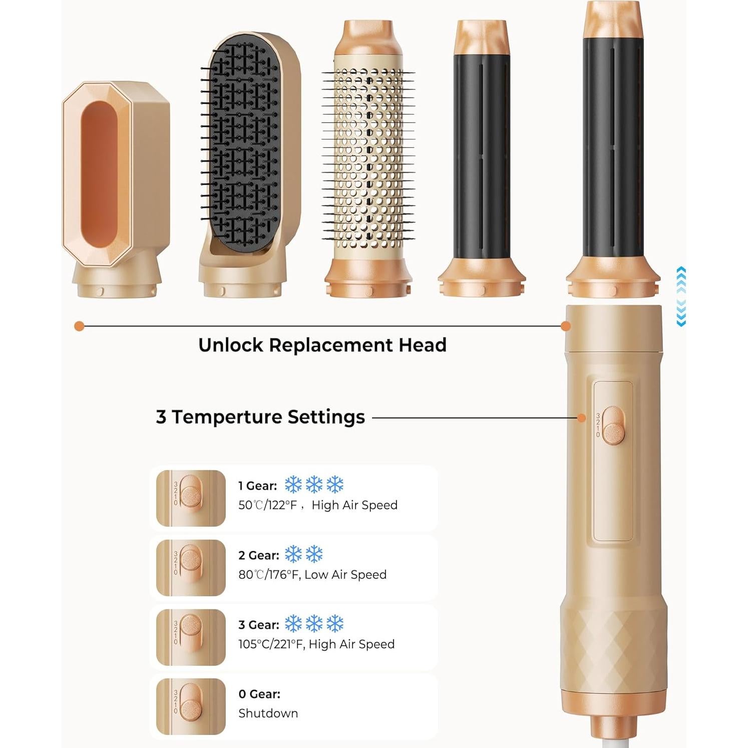 Cepillo Secador 5 en 1 Okwrap Naranja, Estilizador de Cabello