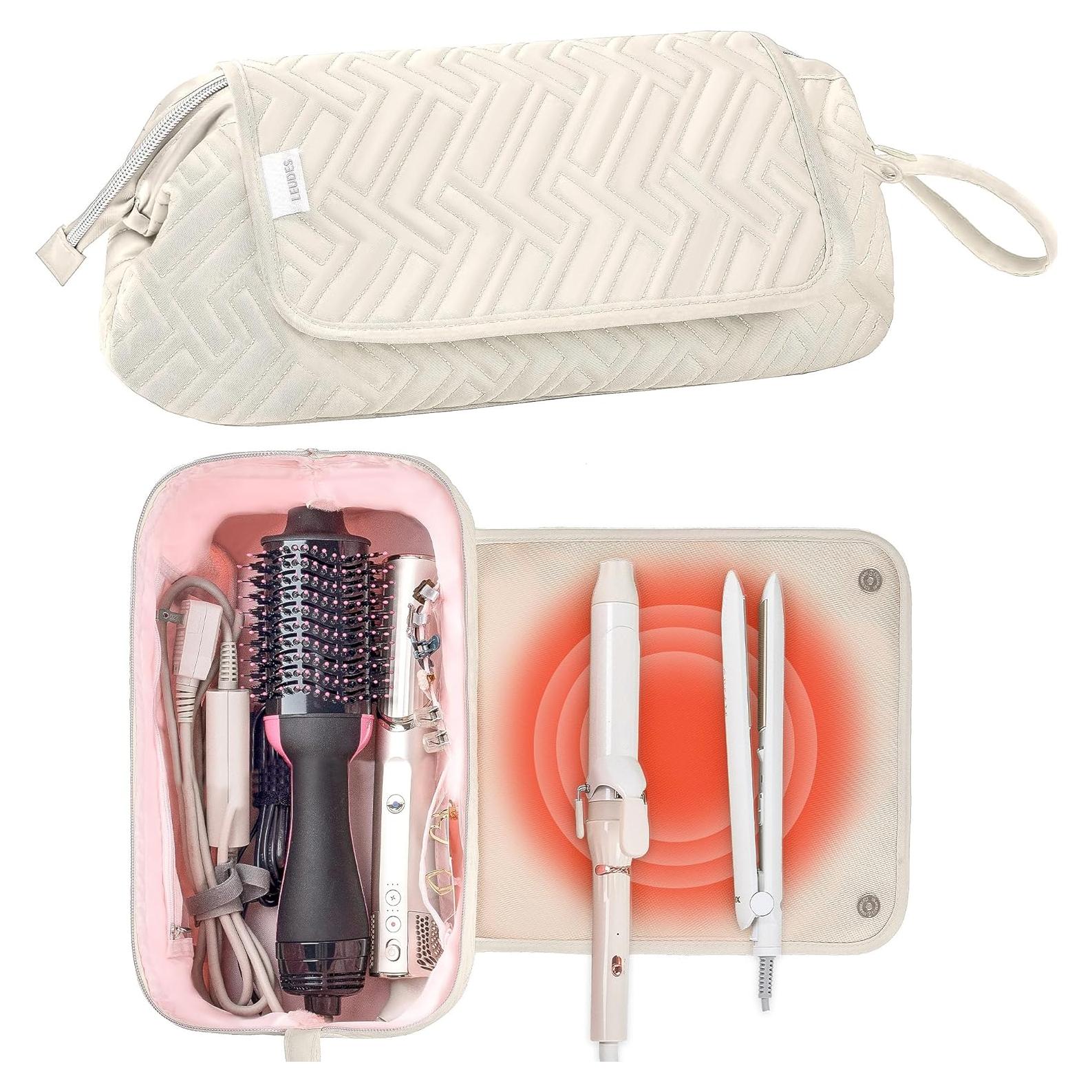 Bolsa de Viaje Leudes Hair Tools Beige con Alfombrilla Calor