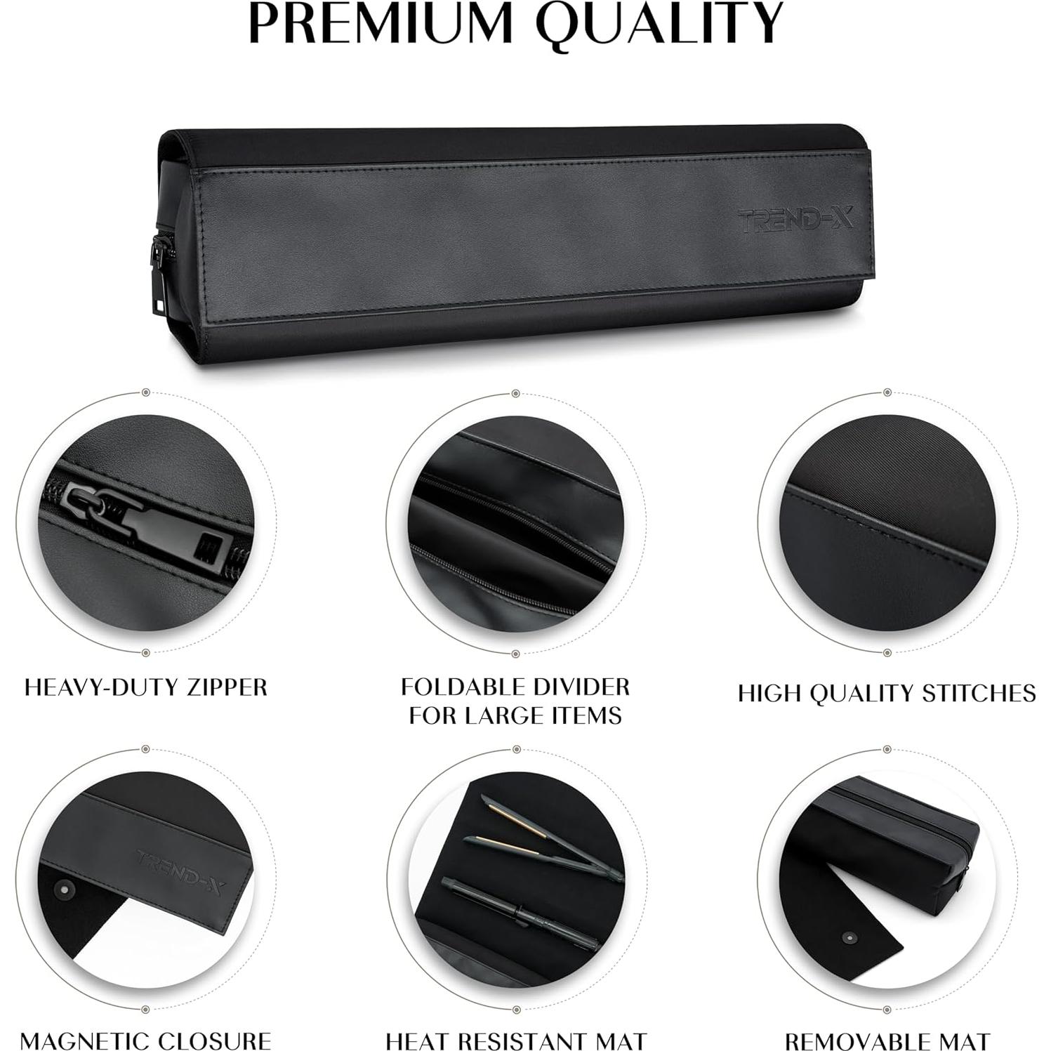 Organizador de Herramientas de Estilizado TREND-X - Bolsa de Viaje con Alfombrilla Resistente al Calor