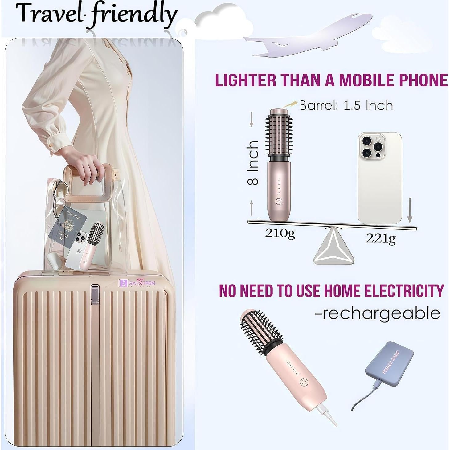 Plancha y Rizador Inalámbrico 2-en-1 SATXTREM Púrpura