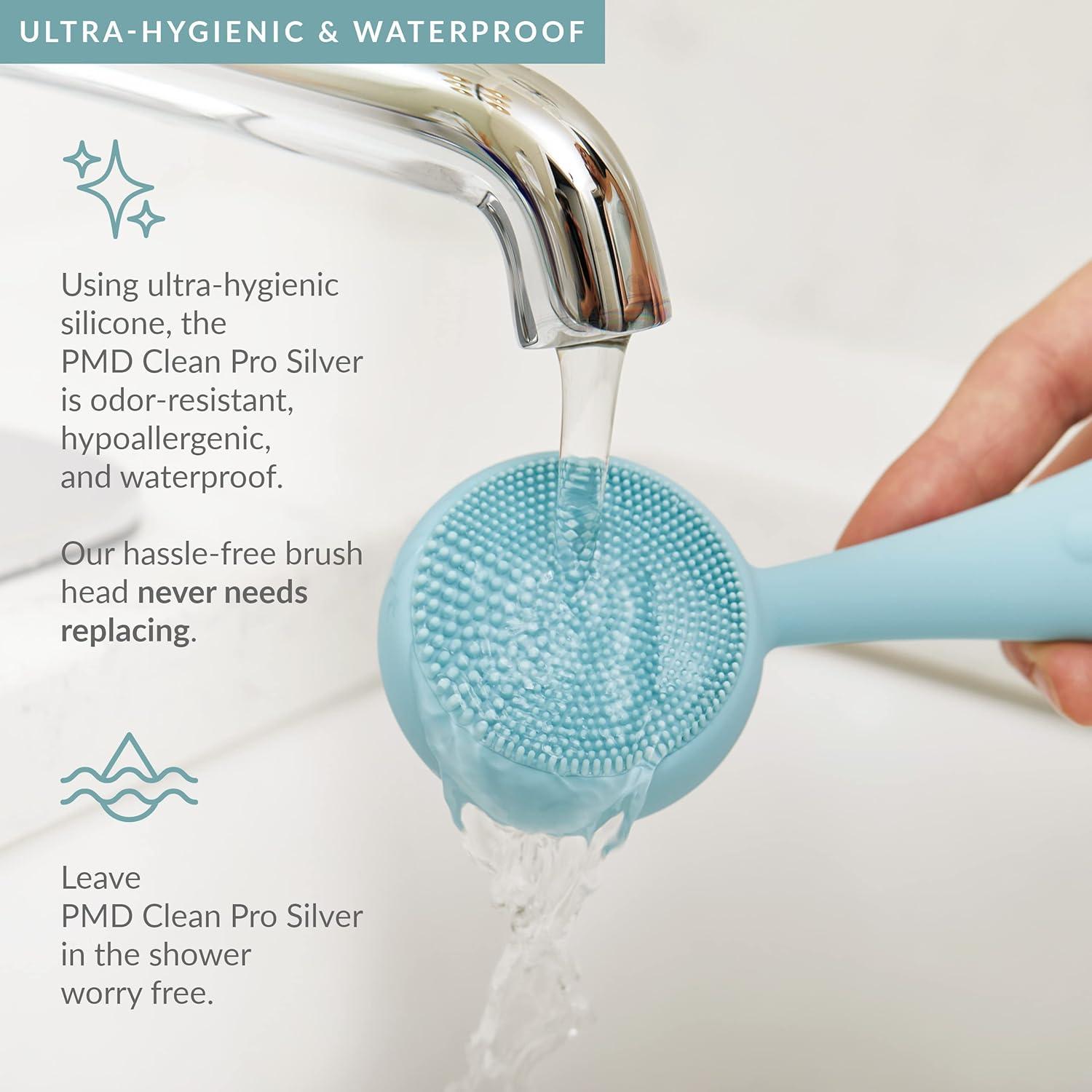 Dispositivo de Limpieza Facial PMD Belleza Pro Plata - Cepillo de Silicona y Masajeador Anti-Envejecimiento