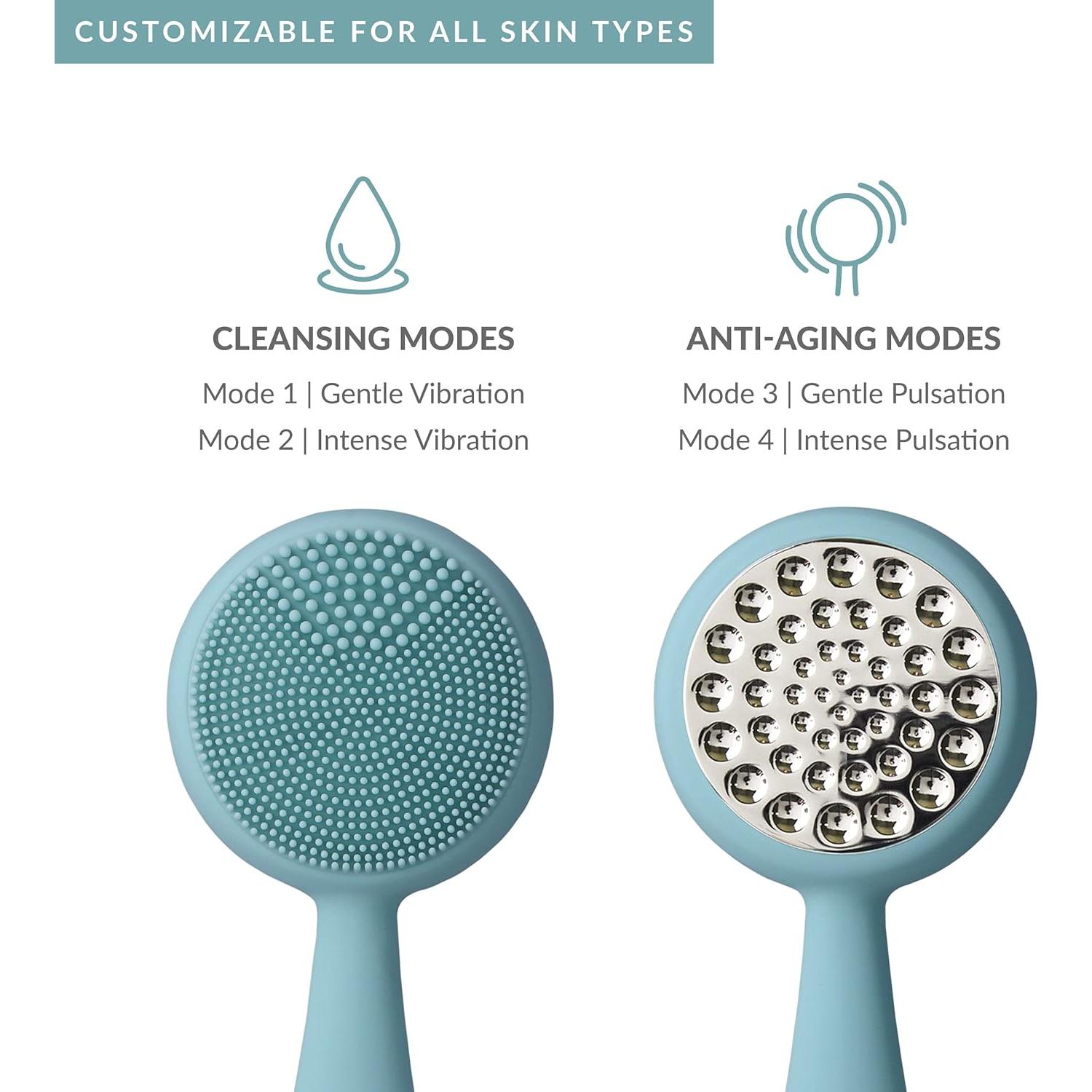 Dispositivo de Limpieza Facial PMD Belleza Pro Plata - Cepillo de Silicona y Masajeador Anti-Envejecimiento