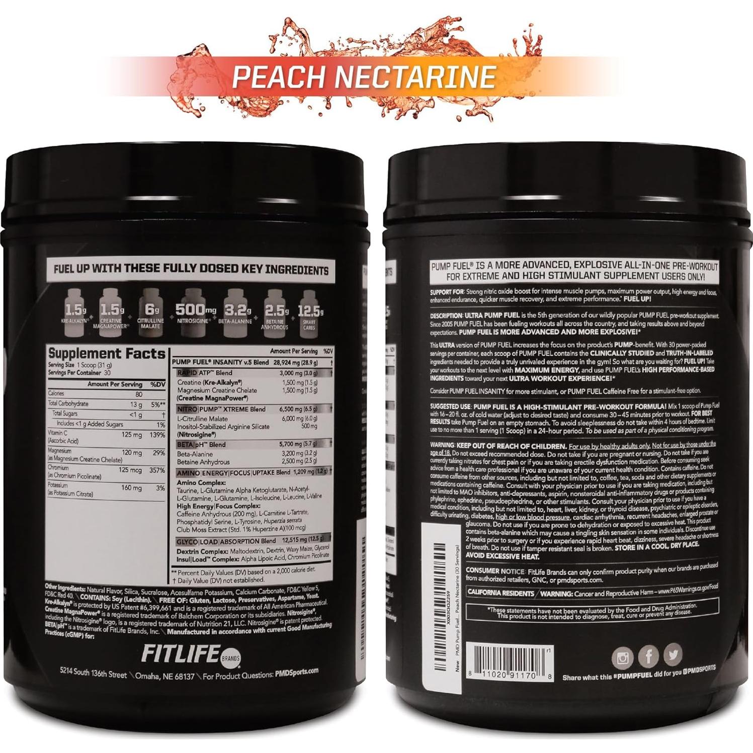 PMD Sports Pump Fuel Ultra Estímulo Medio 30 Porciones Nectarina