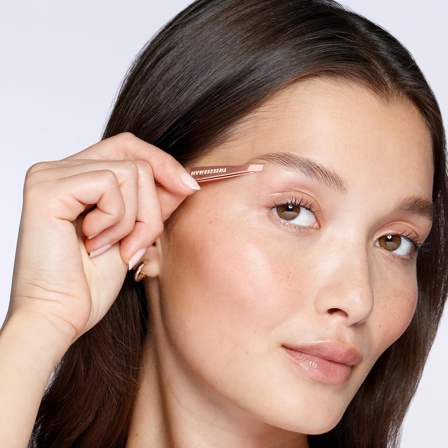 Pinzas Mini Anguladas Tweezerman Oro Rosa con Estuche