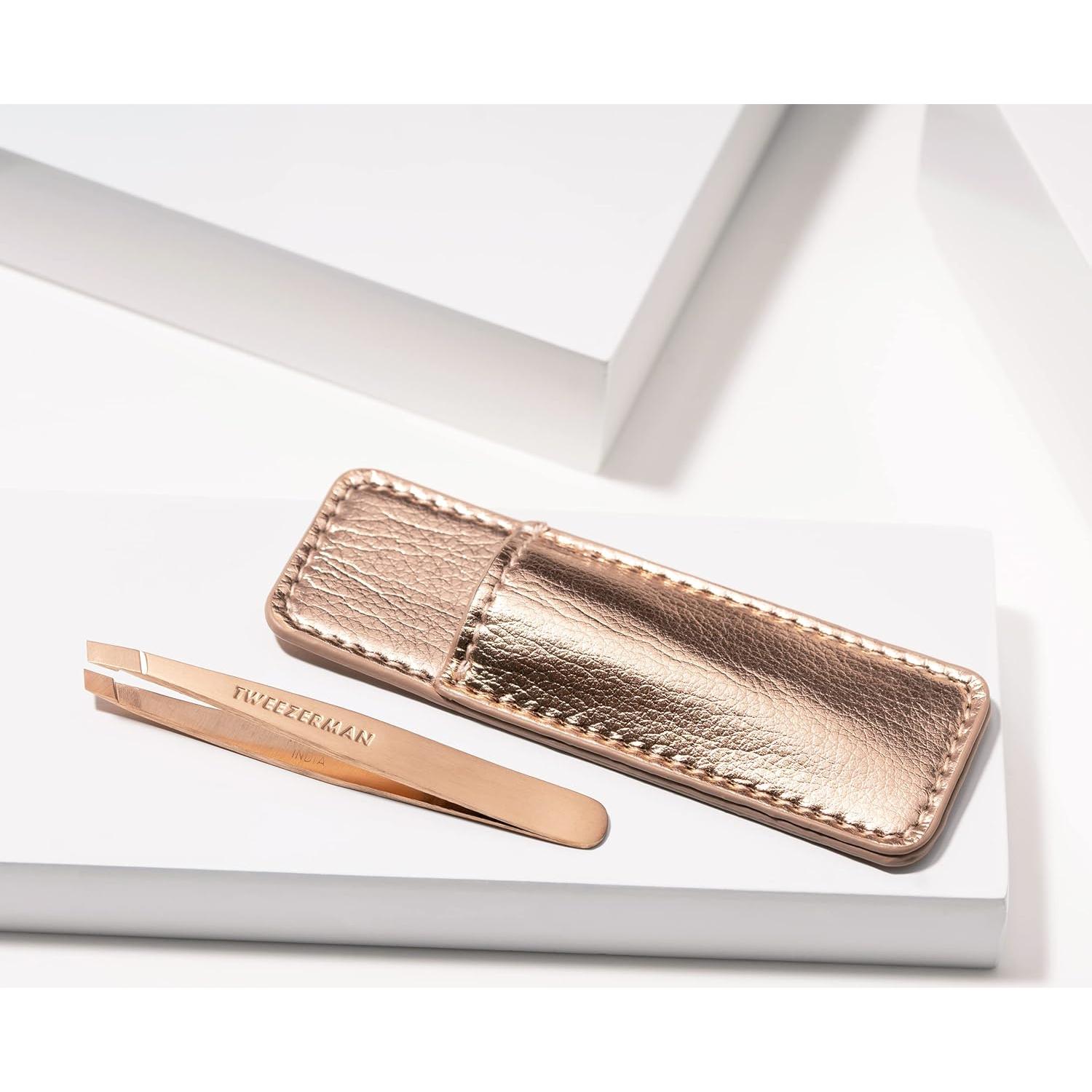 Pinzas Mini Anguladas Tweezerman Oro Rosa con Estuche
