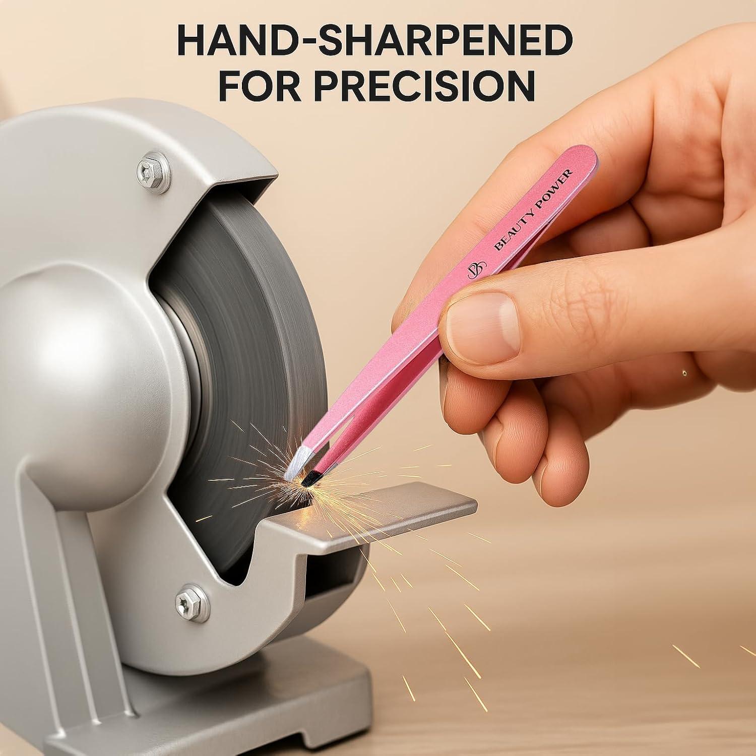 Pinzas de Cejas Beauty Power - Punta Inclinada, Acero Inoxidable, Rosa