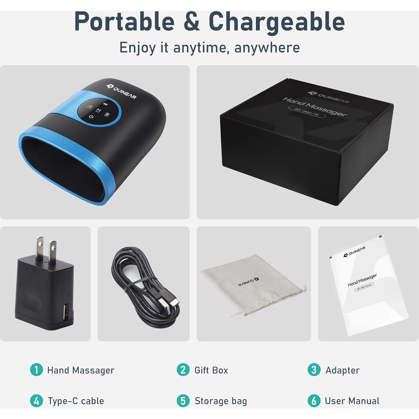 Masajeador de Mano Inalámbrico QUINEAR con Calor y Compresión