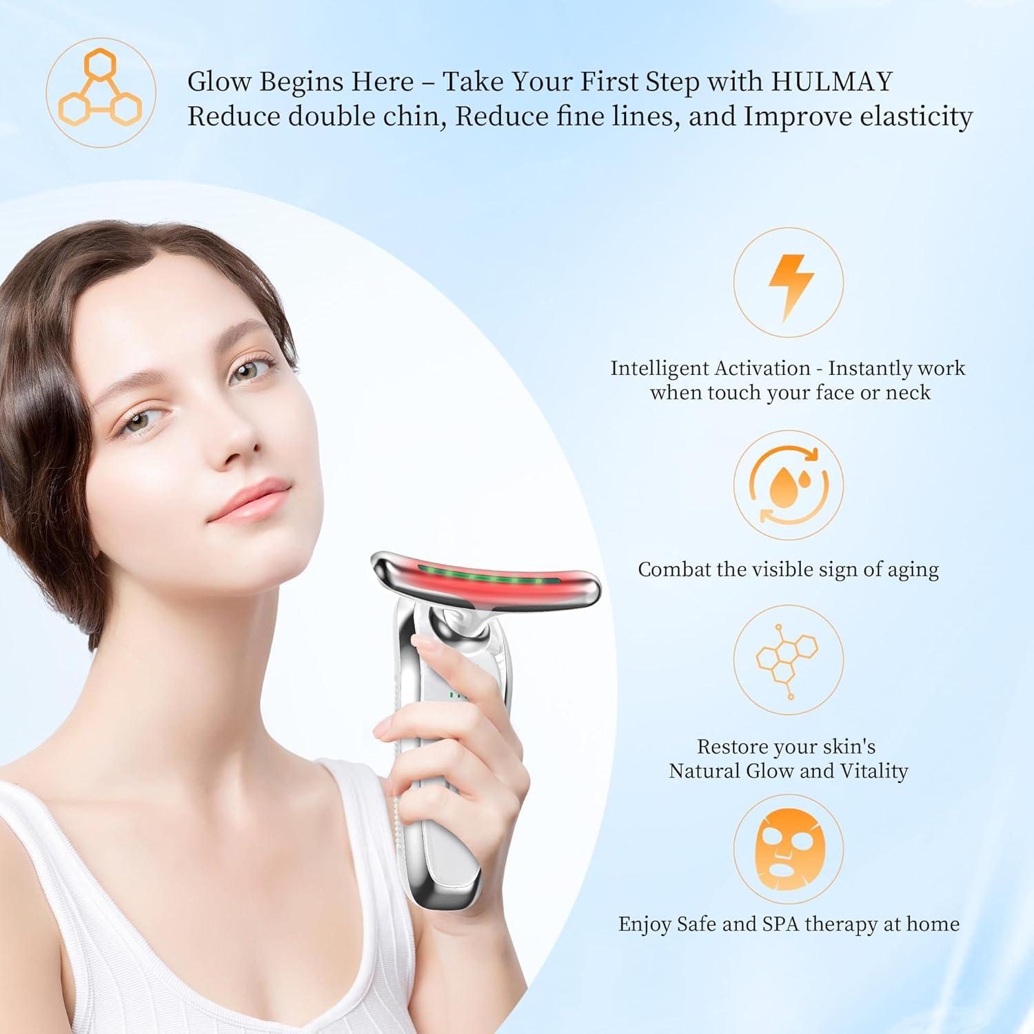 Masajeador Facial y Cuello HULMAY D850 LED 7-en-1 Terapia Luz Roja