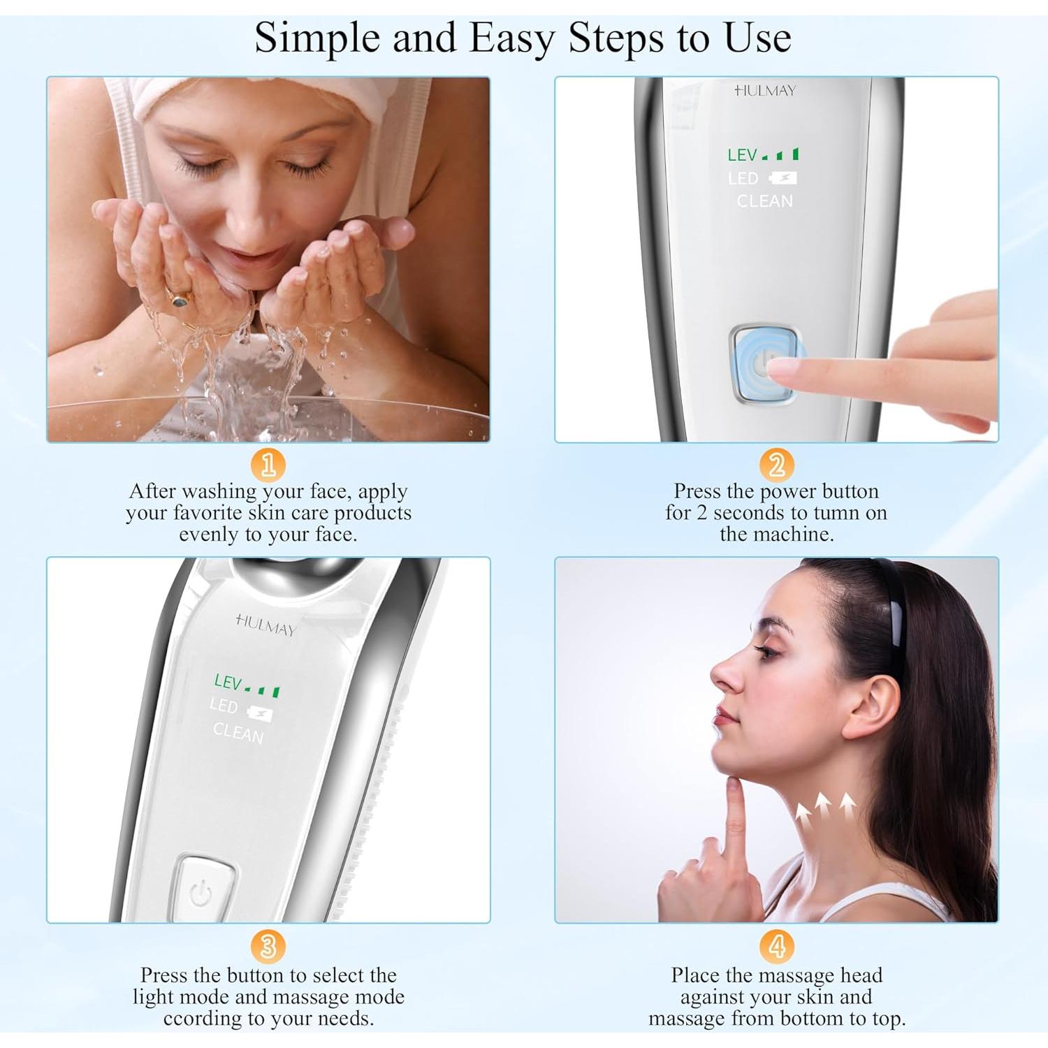 Masajeador Facial y Cuello HULMAY D850 LED 7-en-1 Terapia Luz Roja