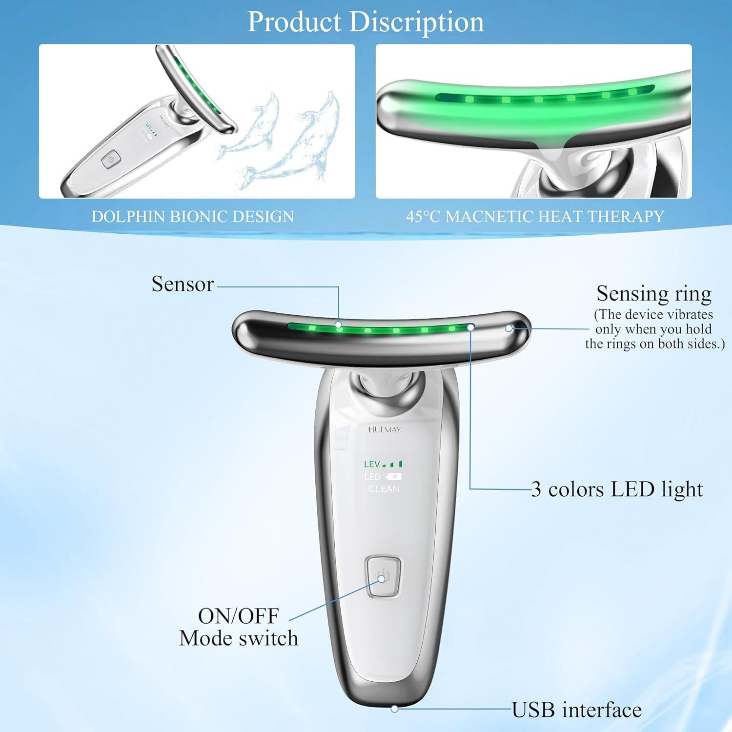 Masajeador Facial y Cuello HULMAY D850 LED 7-en-1 Terapia Luz Roja