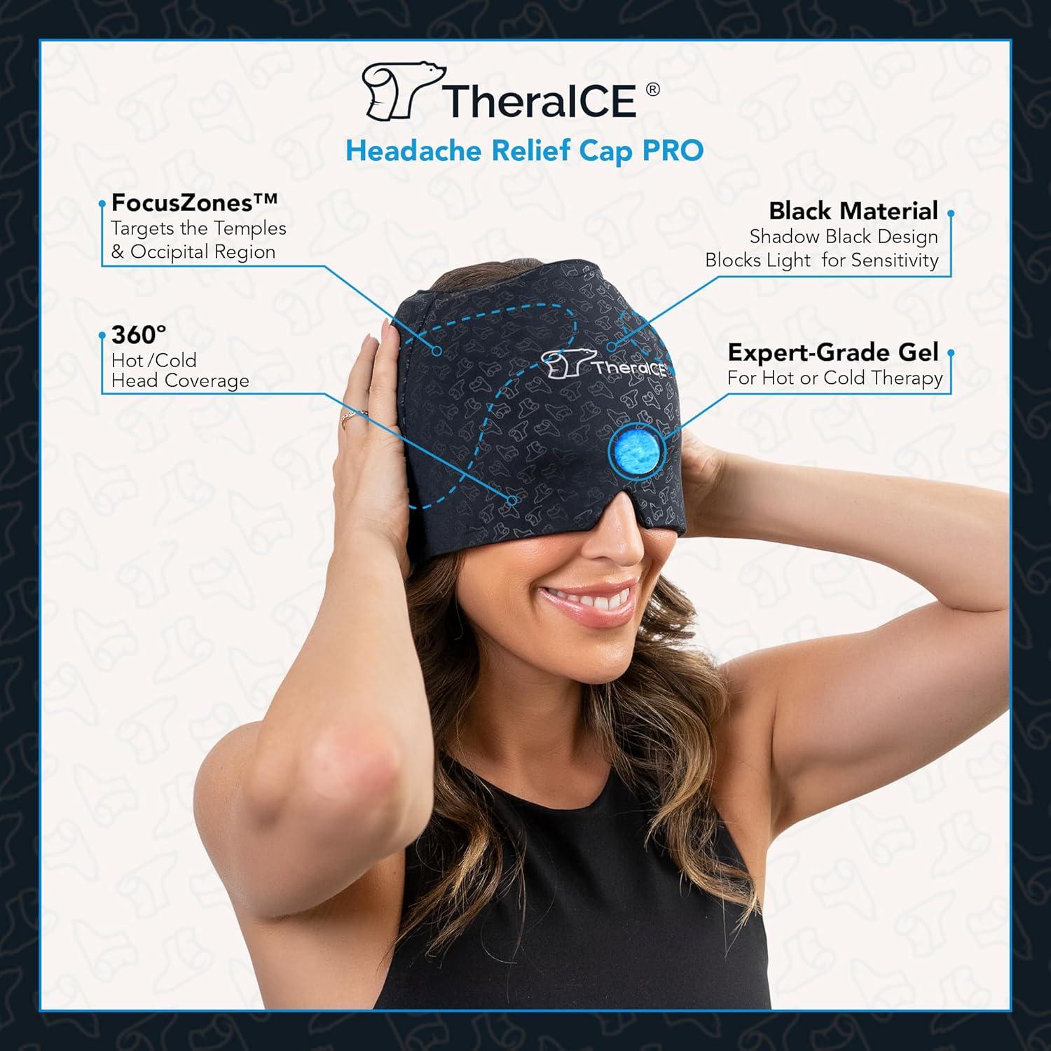 Capucha de Alivio de Migraña TheraICE PRO + Máscara de Sueño