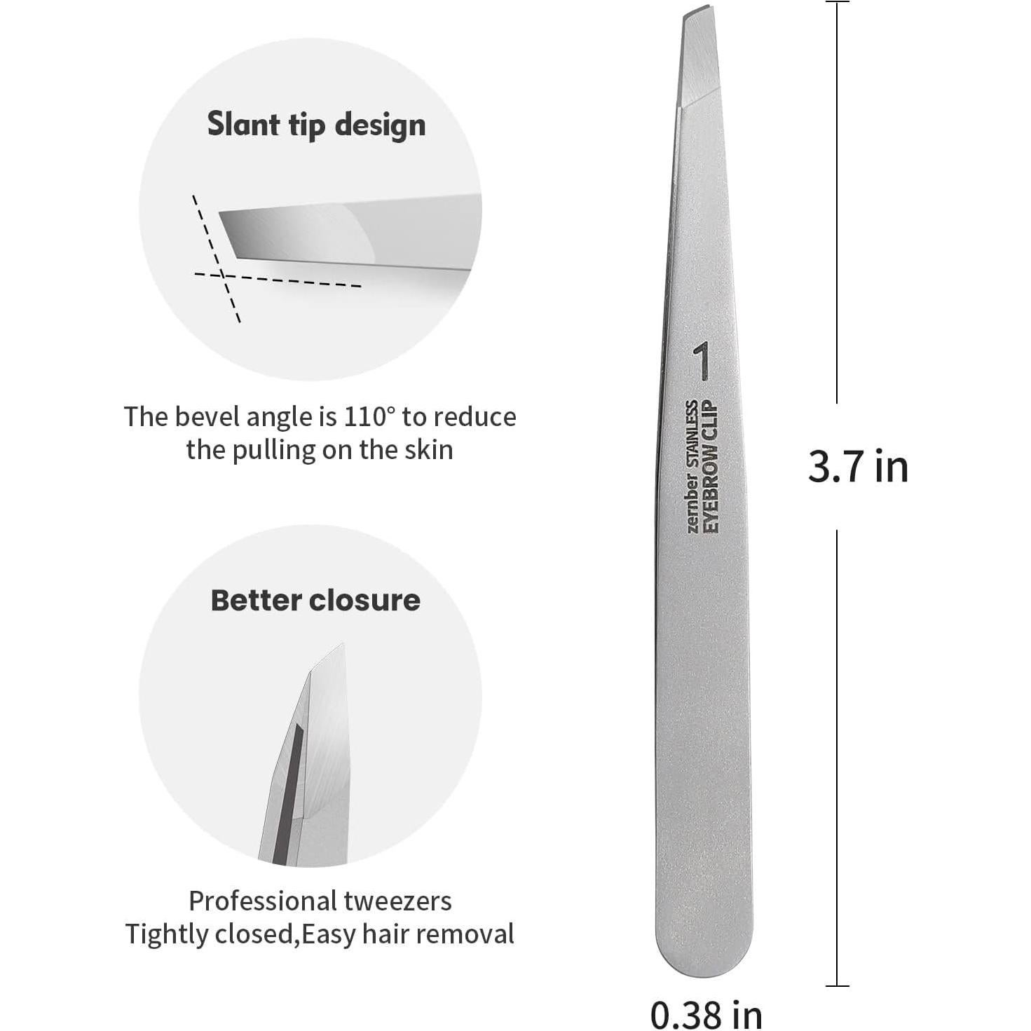 Pinzas de cejas ZERNBER en ángulo, acero inoxidable, 19.94g