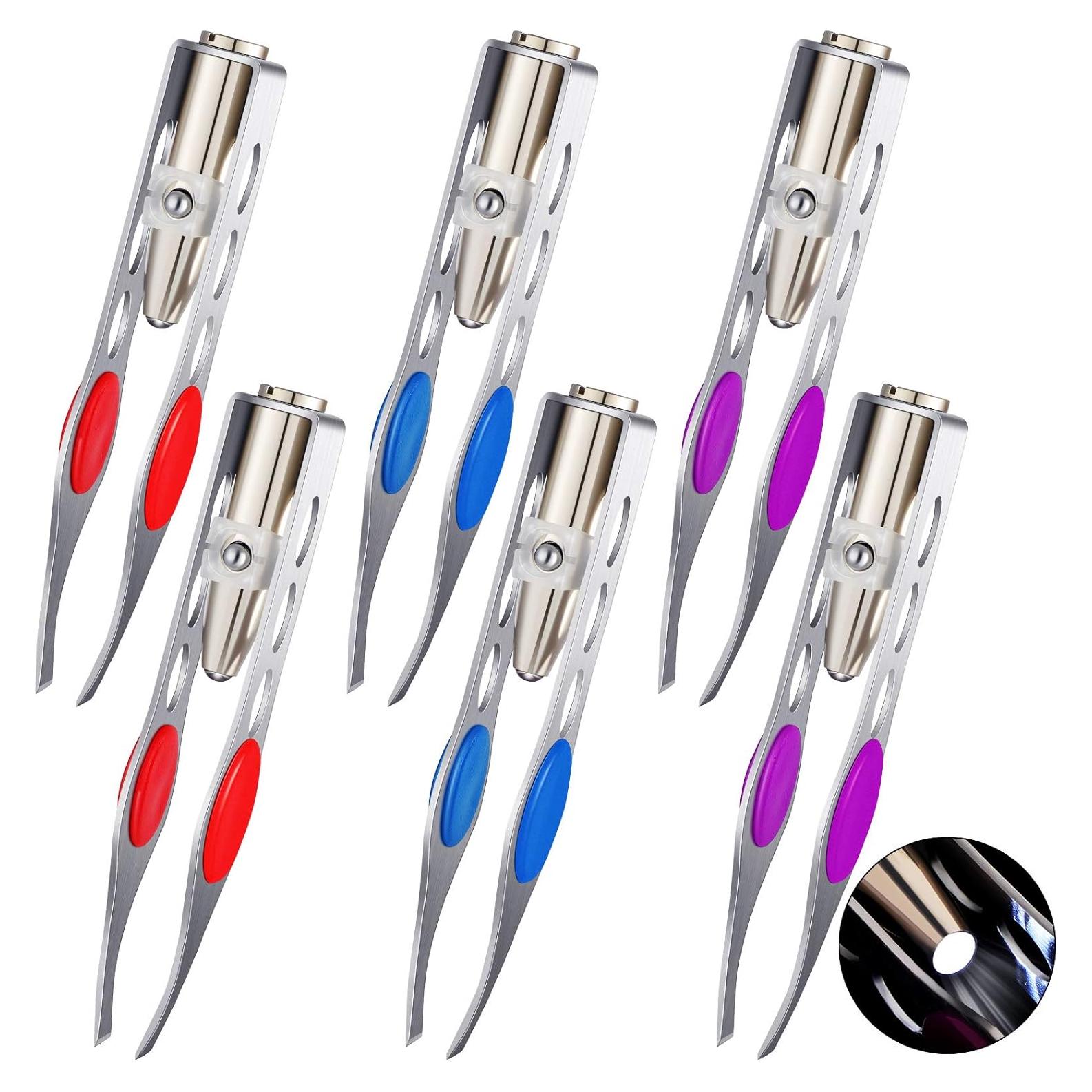 Pinzas de Acero Inoxidable Tatuo con LED - 6 Piezas
