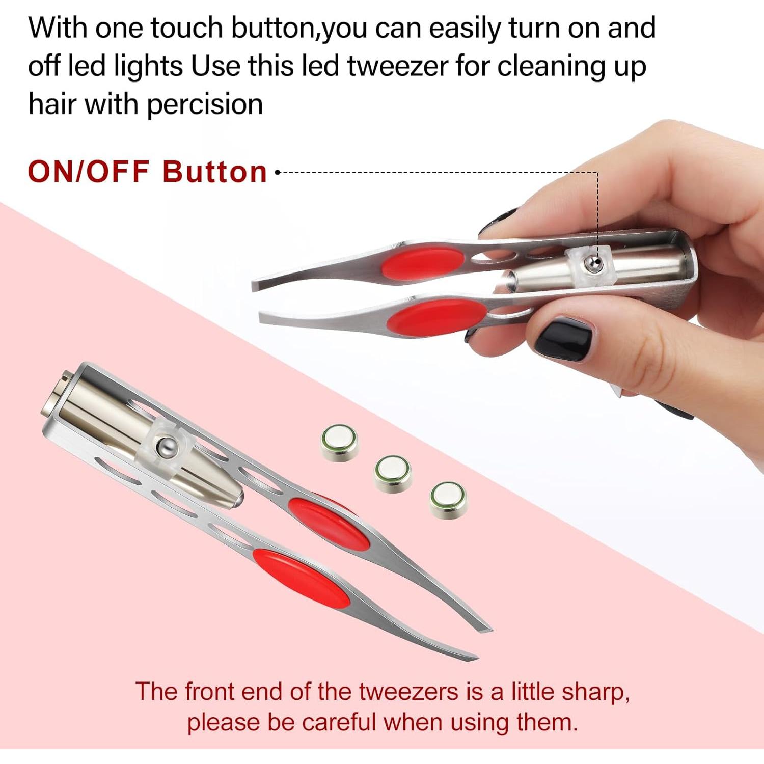 Pinzas de Acero Inoxidable Tatuo con LED - 6 Piezas