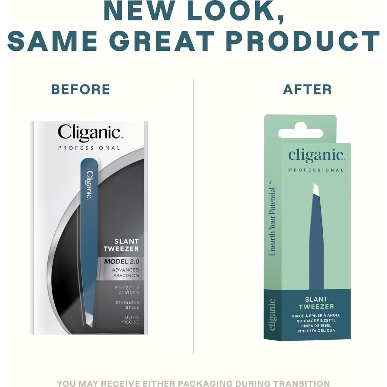 Pinzas de Cejas Cliganic Punta Inclinada Acero Inoxidable Azul