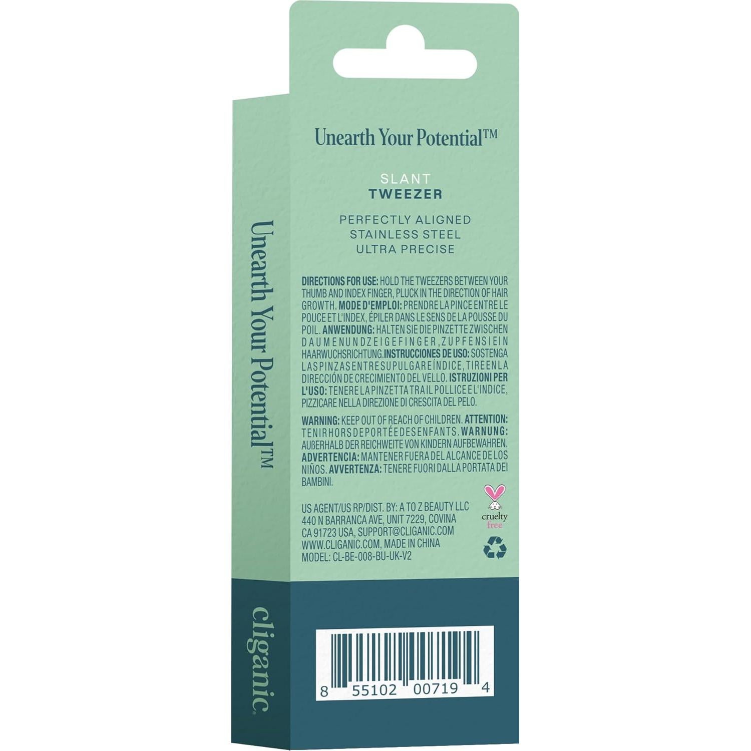 Pinzas de Cejas Cliganic Punta Inclinada Acero Inoxidable Azul