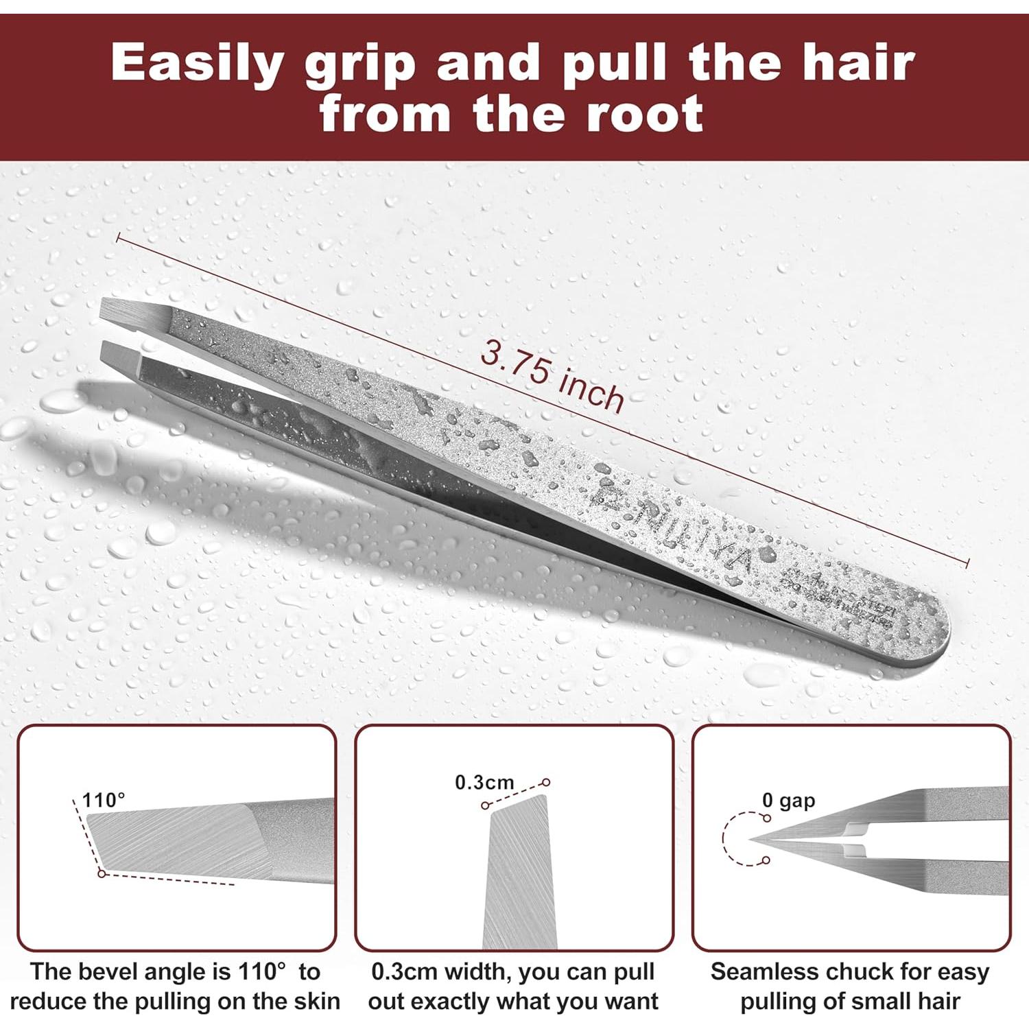 Pinzas de cejas NILIYA de acero inoxidable con estuche