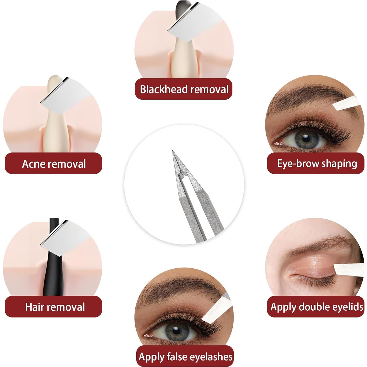 Pinzas de cejas NILIYA de acero inoxidable con estuche