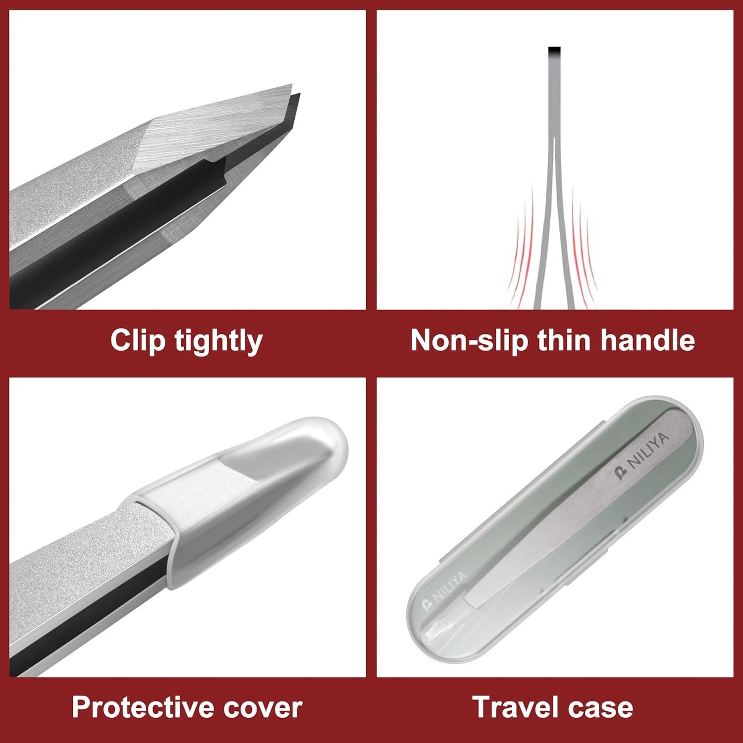 Pinzas de cejas NILIYA de acero inoxidable con estuche