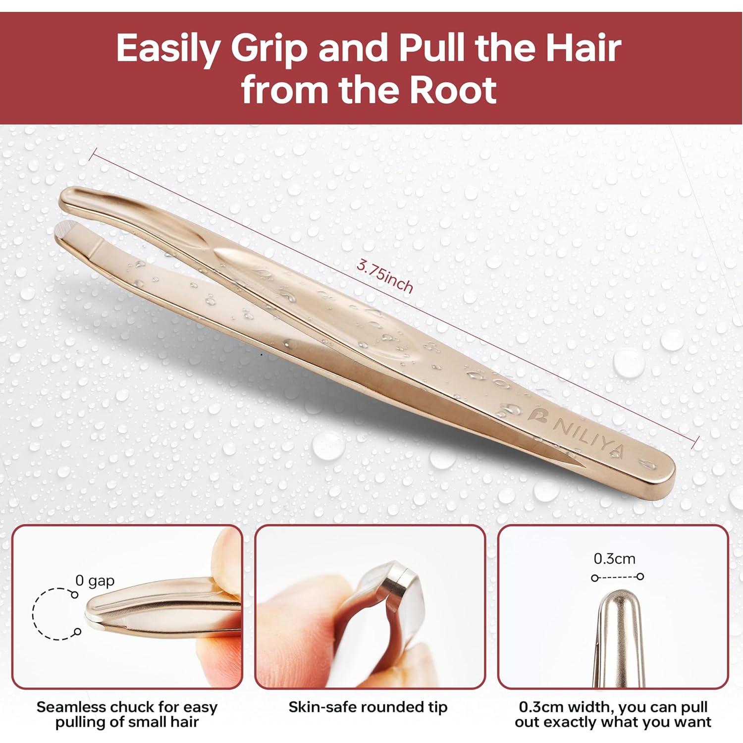 Pinzas para Barba NILIYA Oro Champán Punta Redonda Acero Inoxidable