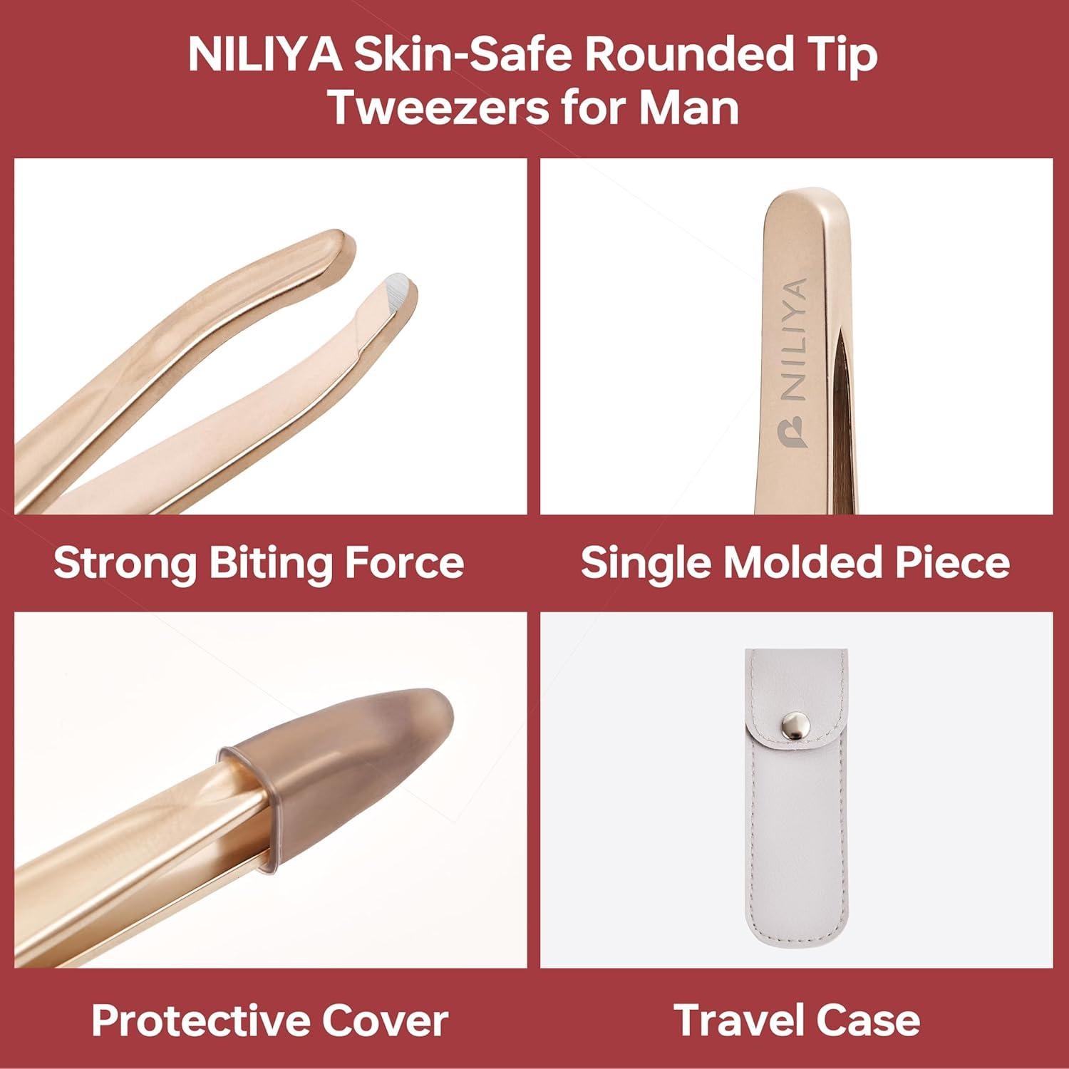 Pinzas para Barba NILIYA Oro Champán Punta Redonda Acero Inoxidable