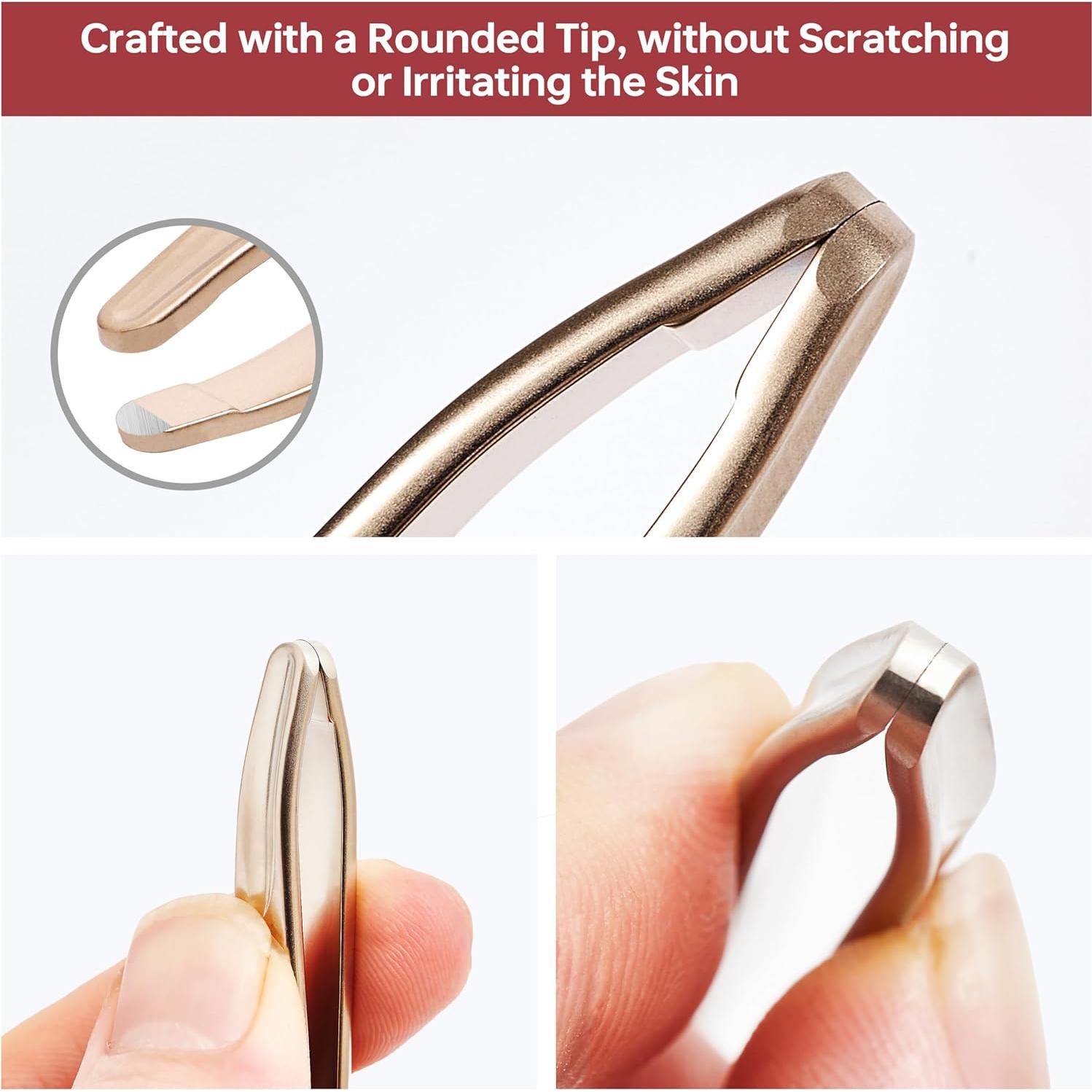 Pinzas para Barba NILIYA Oro Champán Punta Redonda Acero Inoxidable