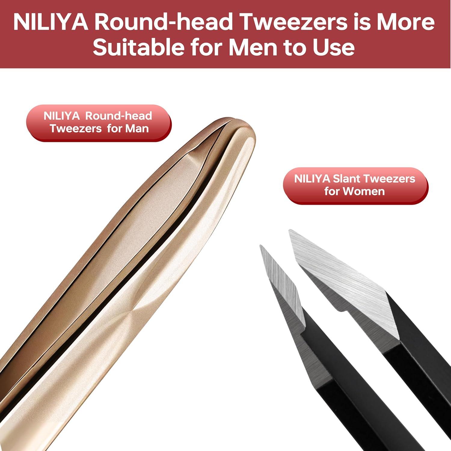 Pinzas para Barba NILIYA Oro Champán Punta Redonda Acero Inoxidable