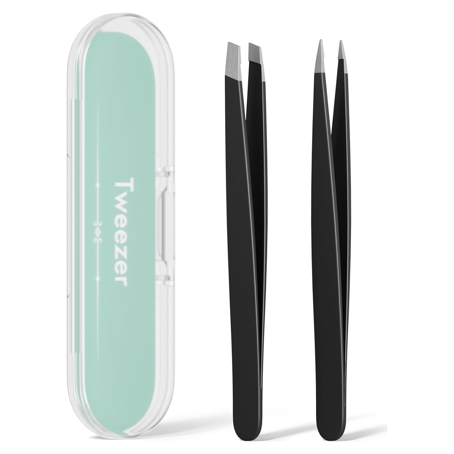 Juego de Pinzas de Precisión 2 Piezas Acero Inoxidable Negro