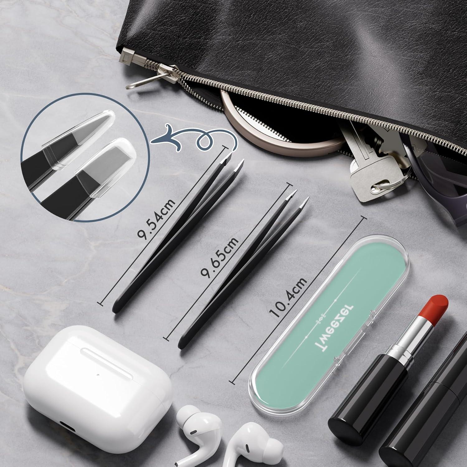 Juego de Pinzas de Precisión 2 Piezas Acero Inoxidable Negro