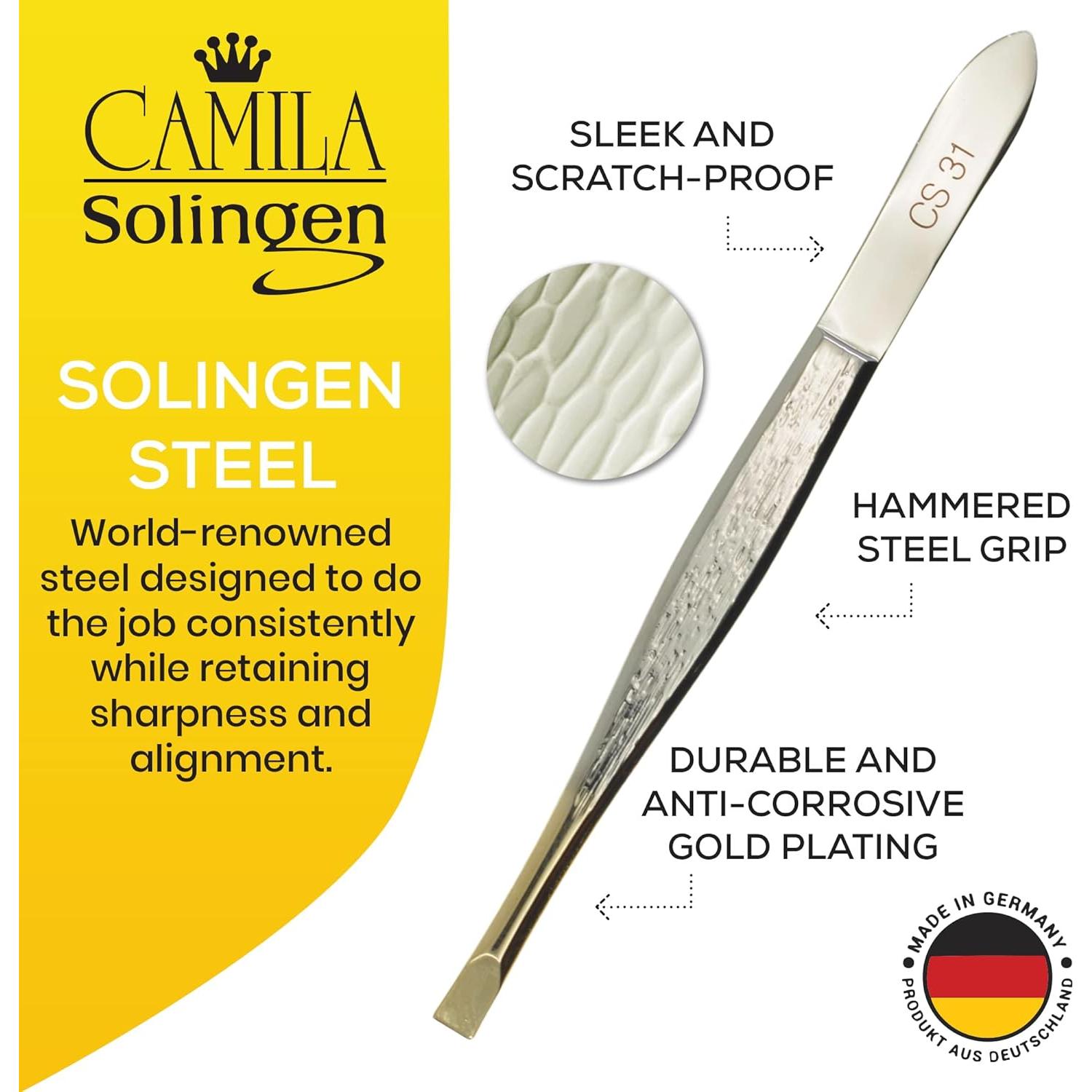 Pinzas de Acero Inoxidable Camila Solingen CS31 - Punta de Oro