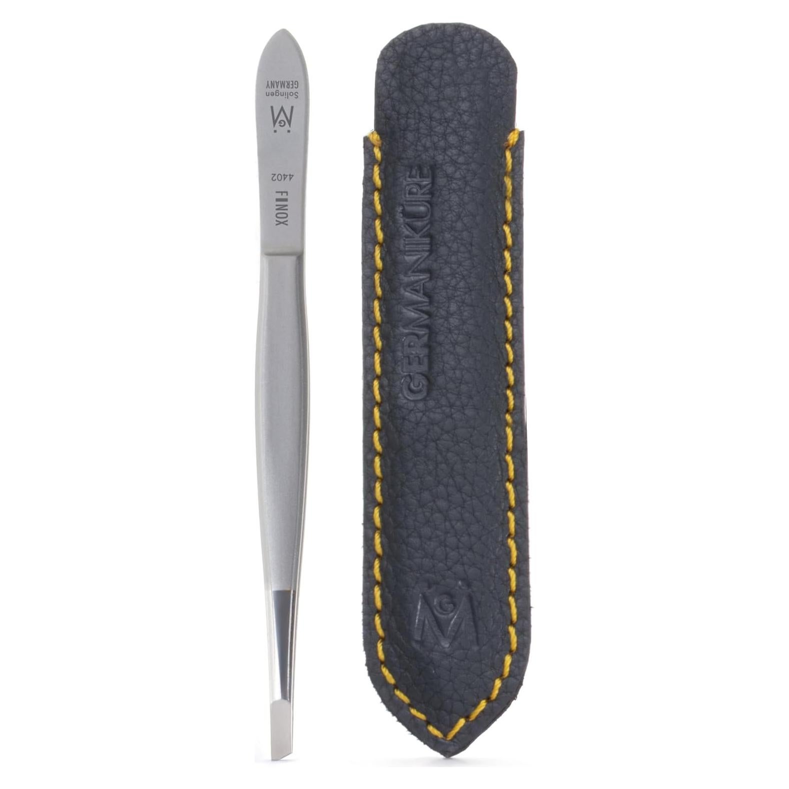 Pinzas en Ángulo GERMANIKURE de Acero Inoxidable - Estuche de Cuero