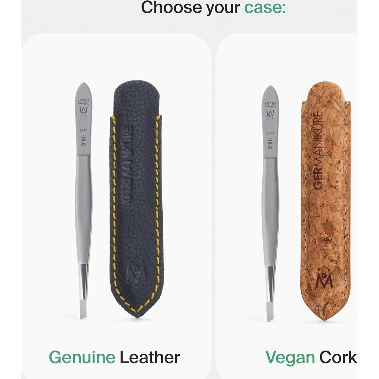 Pinzas en Ángulo GERMANIKURE de Acero Inoxidable - Estuche de Cuero