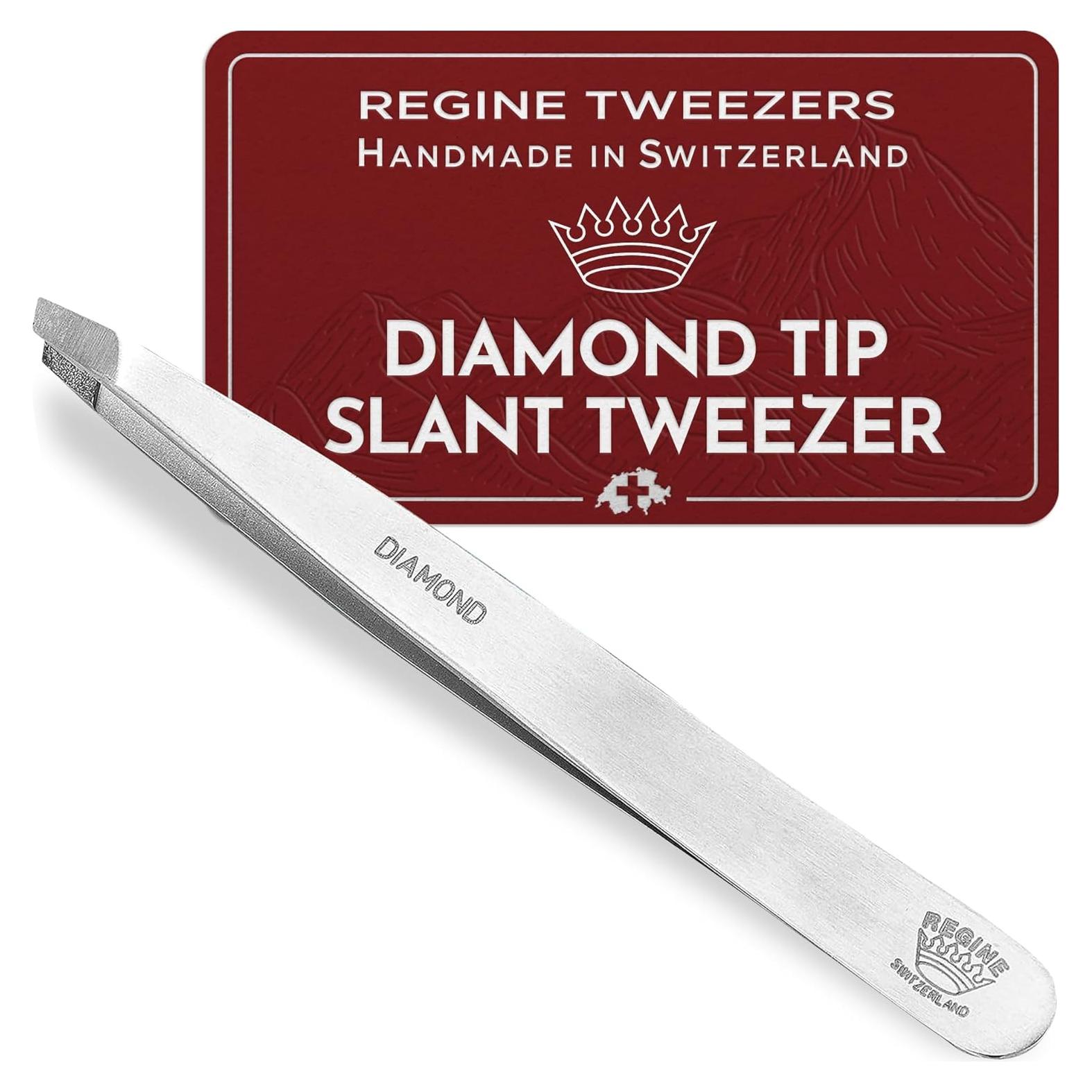 Professional Tweezers Diamond Slant Tip - Diamond Tip Tweezers for Men & Women - High Precision Design for Face, Eyebrow, Hair & Grooming - Stainless Steel Handmade Beauty Tool