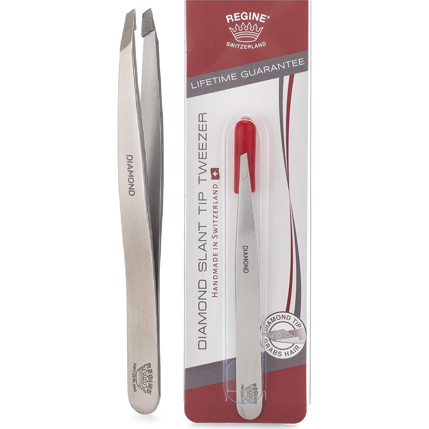 Professional Tweezers Diamond Slant Tip - Diamond Tip Tweezers for Men & Women - High Precision Design for Face, Eyebrow, Hair & Grooming - Stainless Steel Handmade Beauty Tool