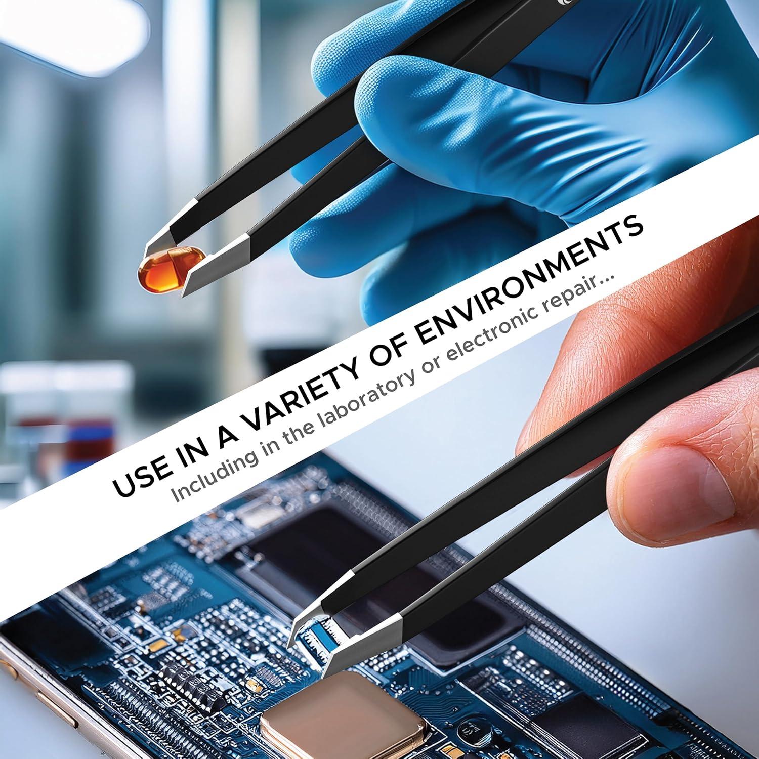 Precision Slant Tip Tweezers – Stainless Steel Forceps for Lab, Crafts, and Fine Handling