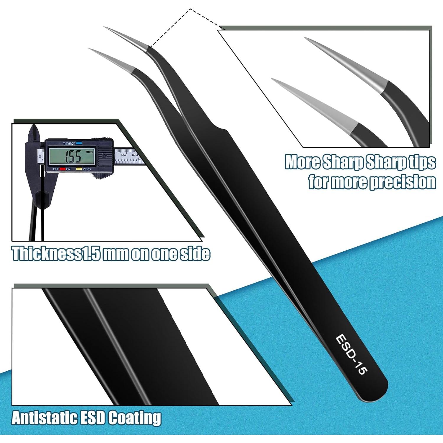 Juego de Pinzas de Precisión ESD XinYunfan 10 Piezas Acero Inoxidable