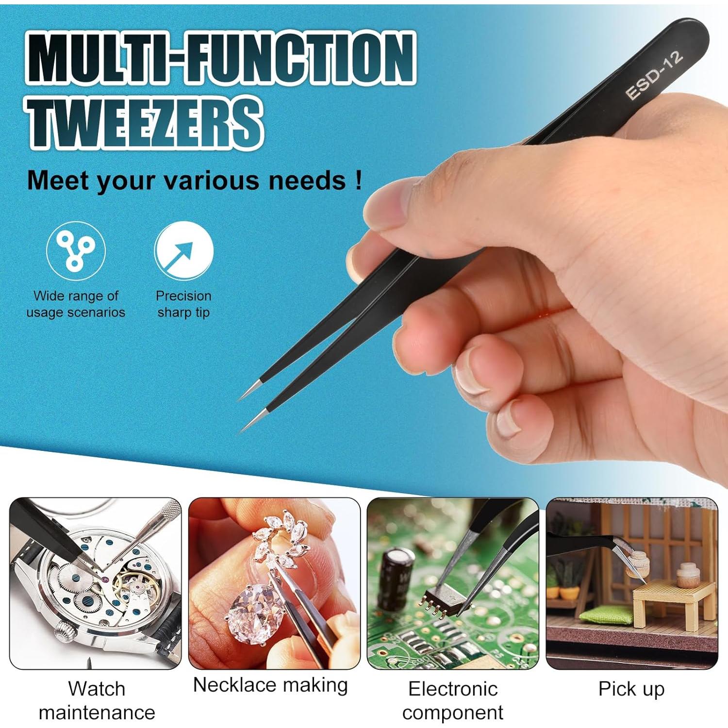 Juego de Pinzas de Precisión ESD XinYunfan 10 Piezas Acero Inoxidable