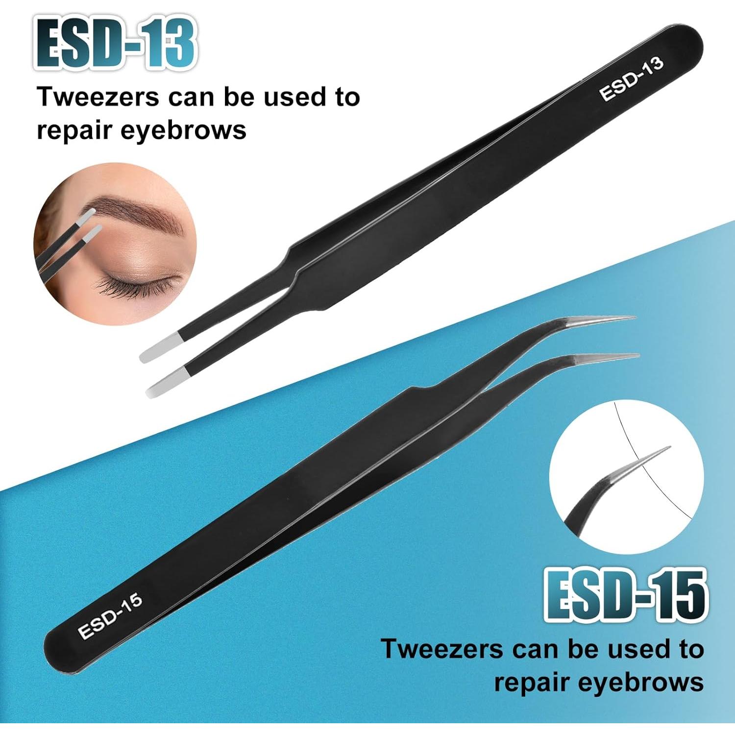 Juego de Pinzas de Precisión ESD XinYunfan 10 Piezas Acero Inoxidable