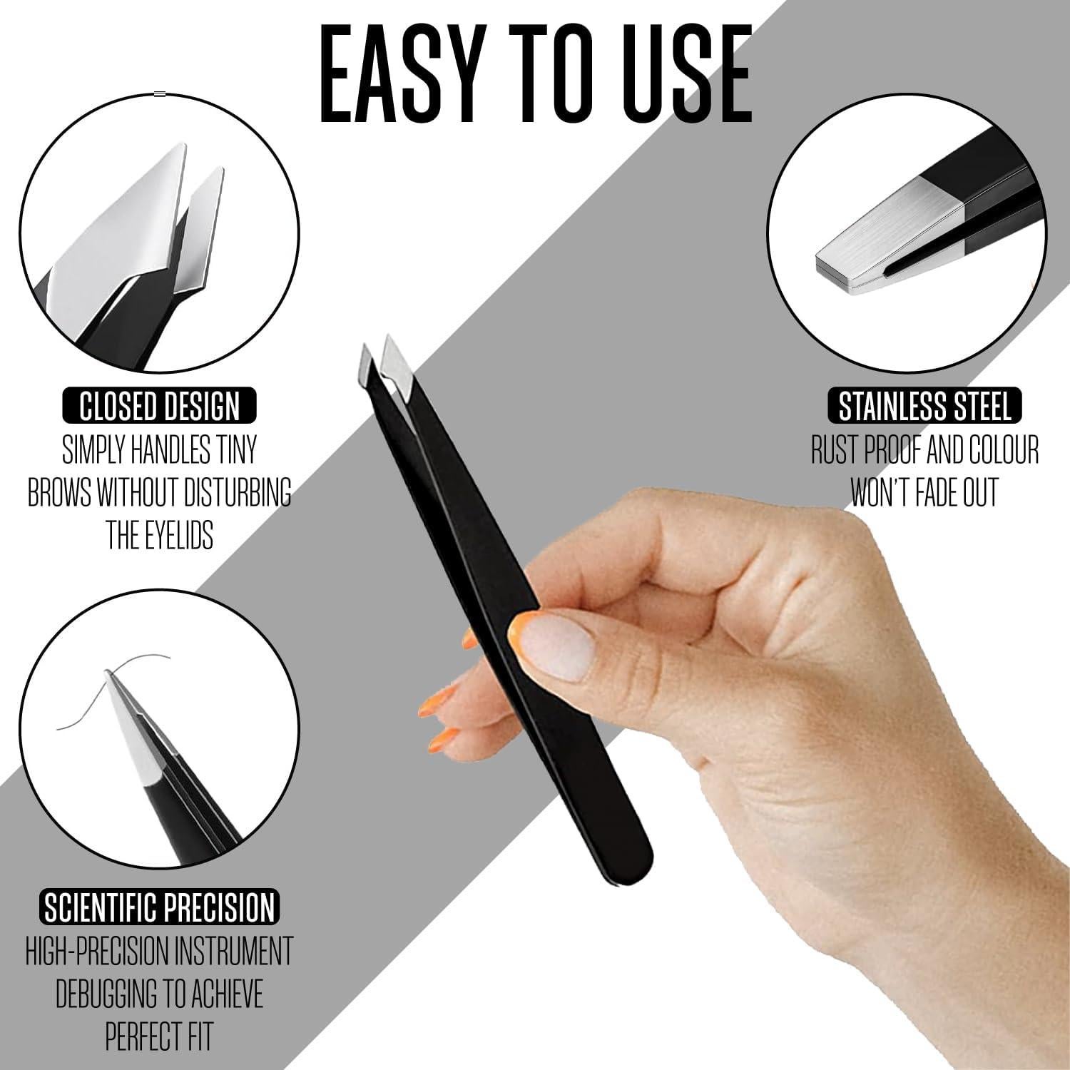 Juego de 4 Pinzas de Cejas OCBA Acero Inoxidable Negro
