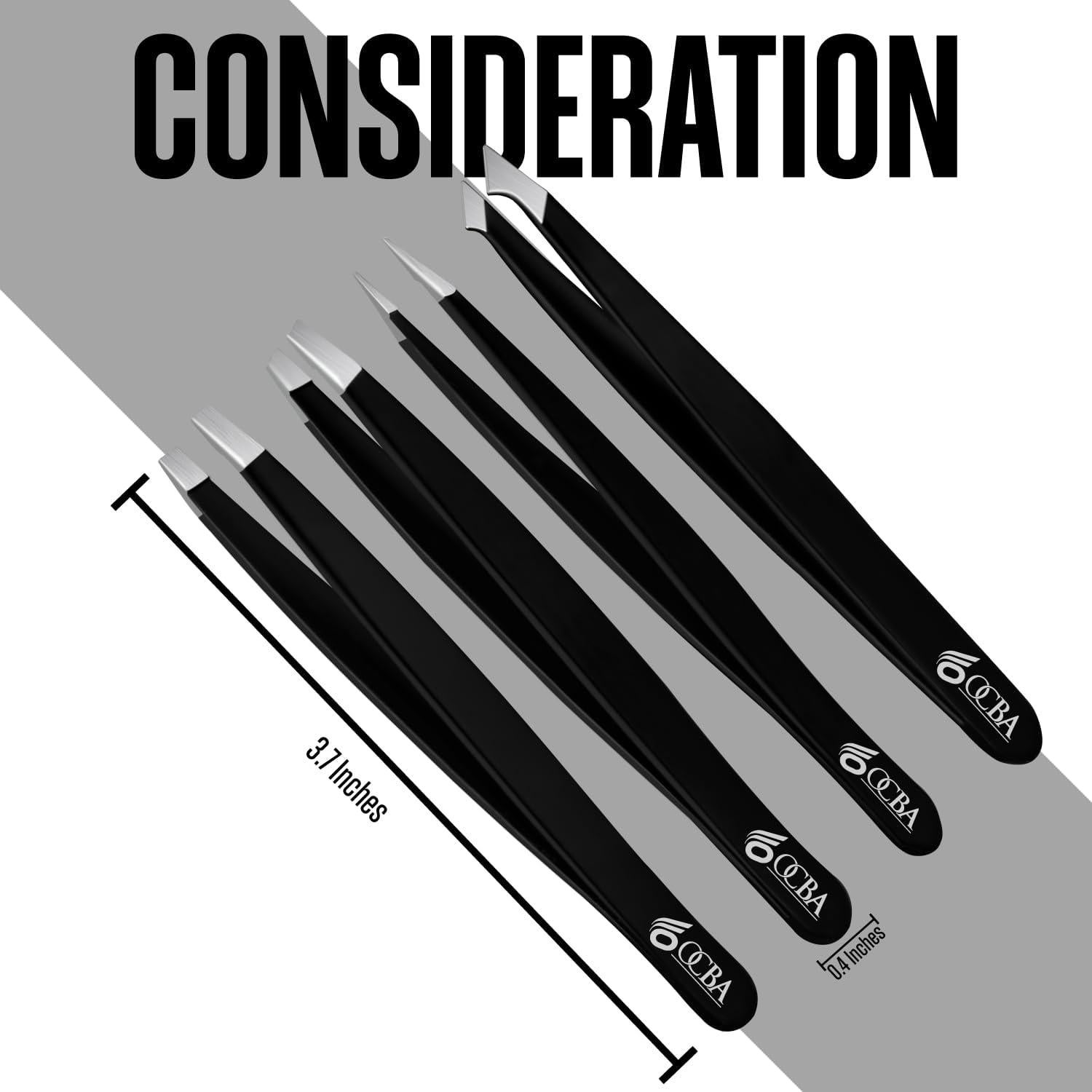 Juego de 4 Pinzas de Cejas OCBA Acero Inoxidable Negro