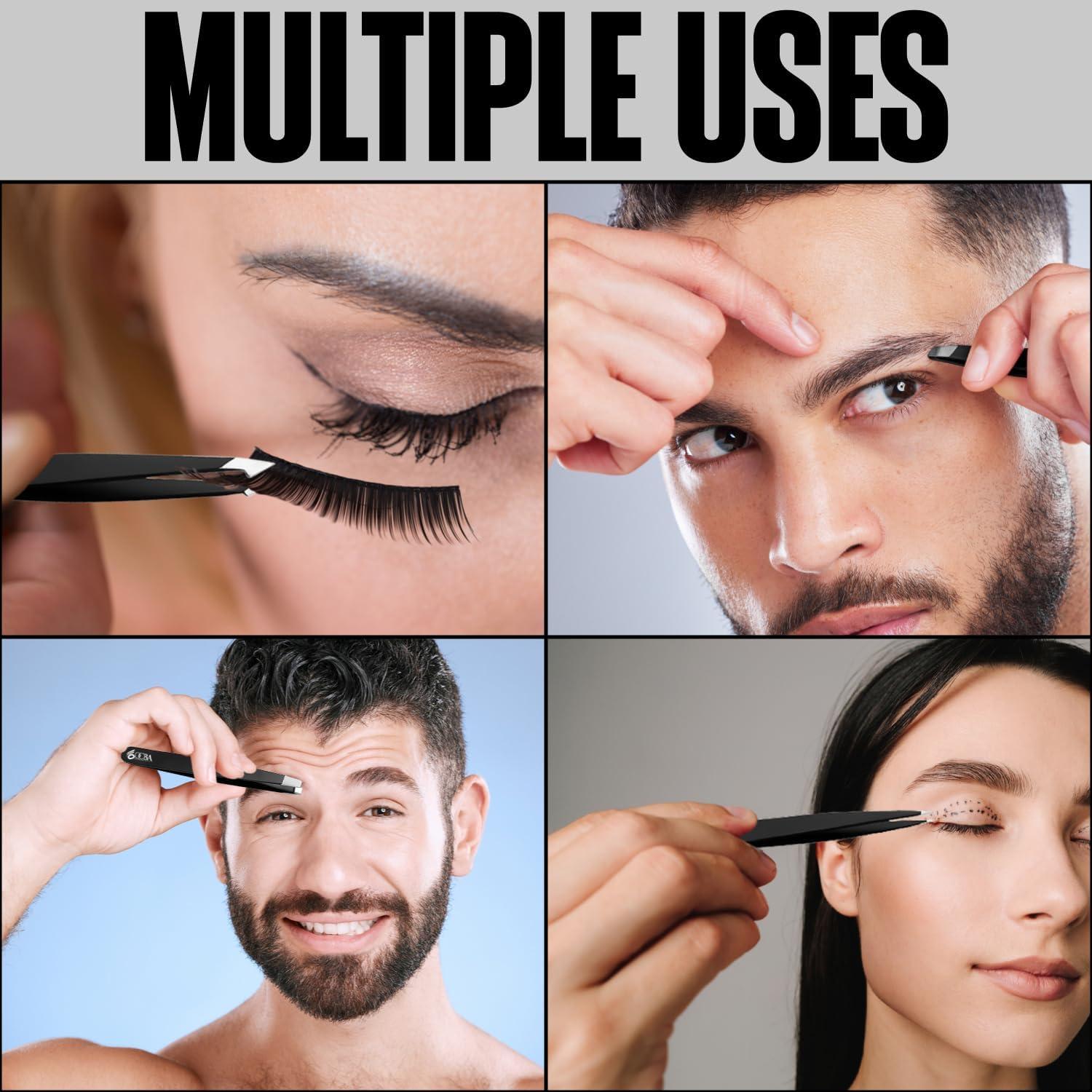 Juego de 4 Pinzas de Cejas OCBA Acero Inoxidable Negro